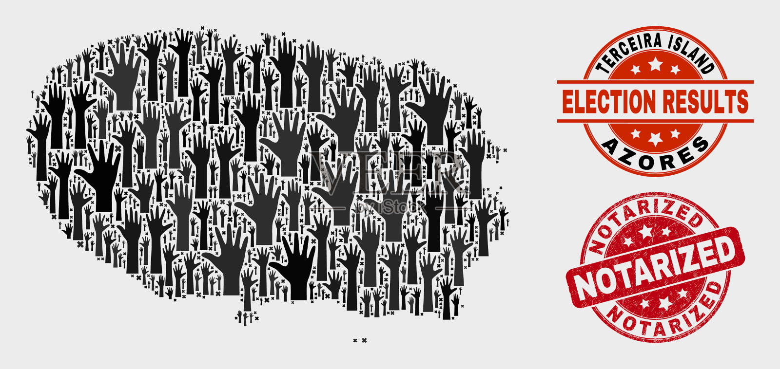 拼贴选票和terceira岛地图插画图片素材