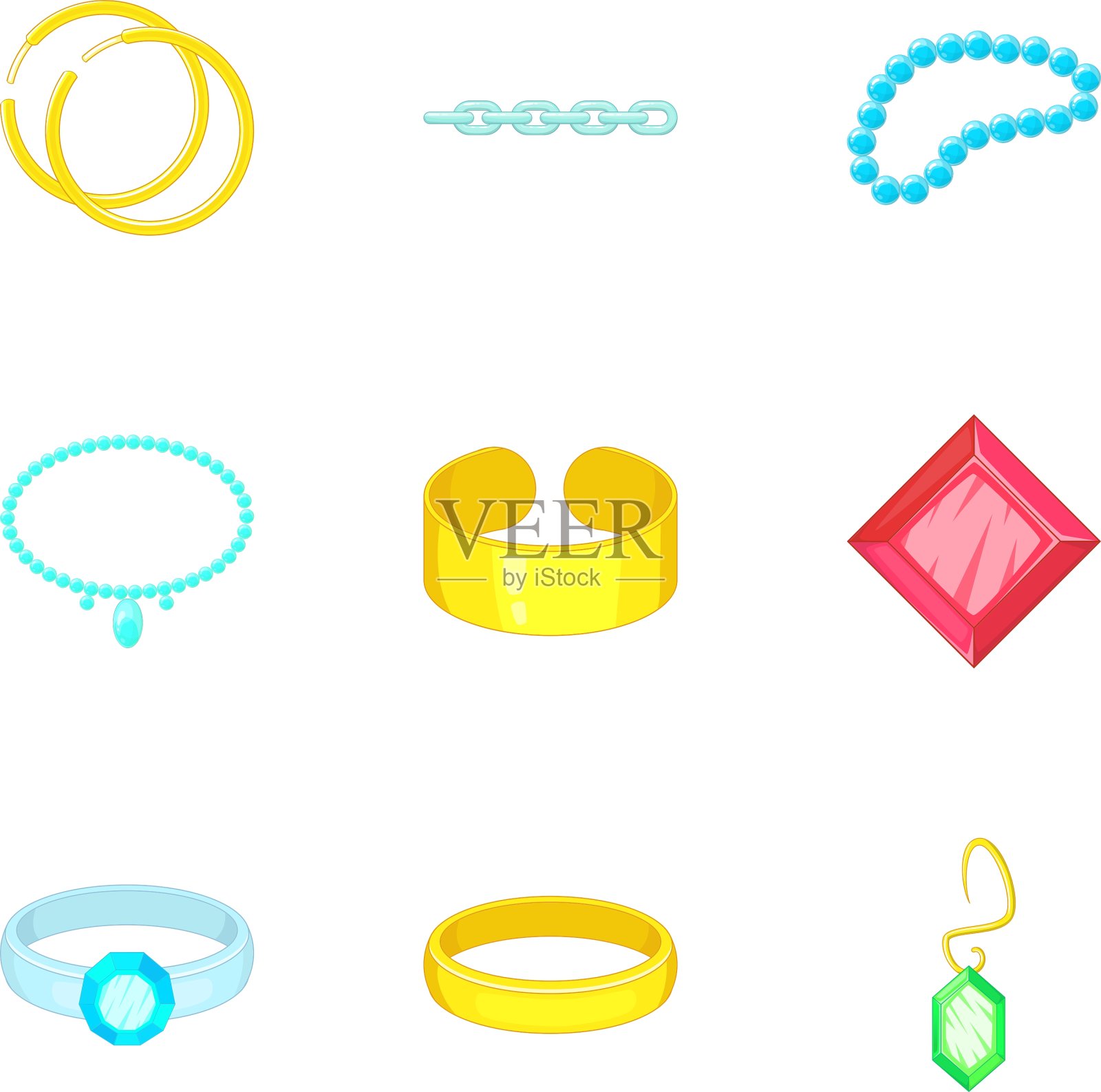 珍贵的珠宝图标设置卡通风格图标素材