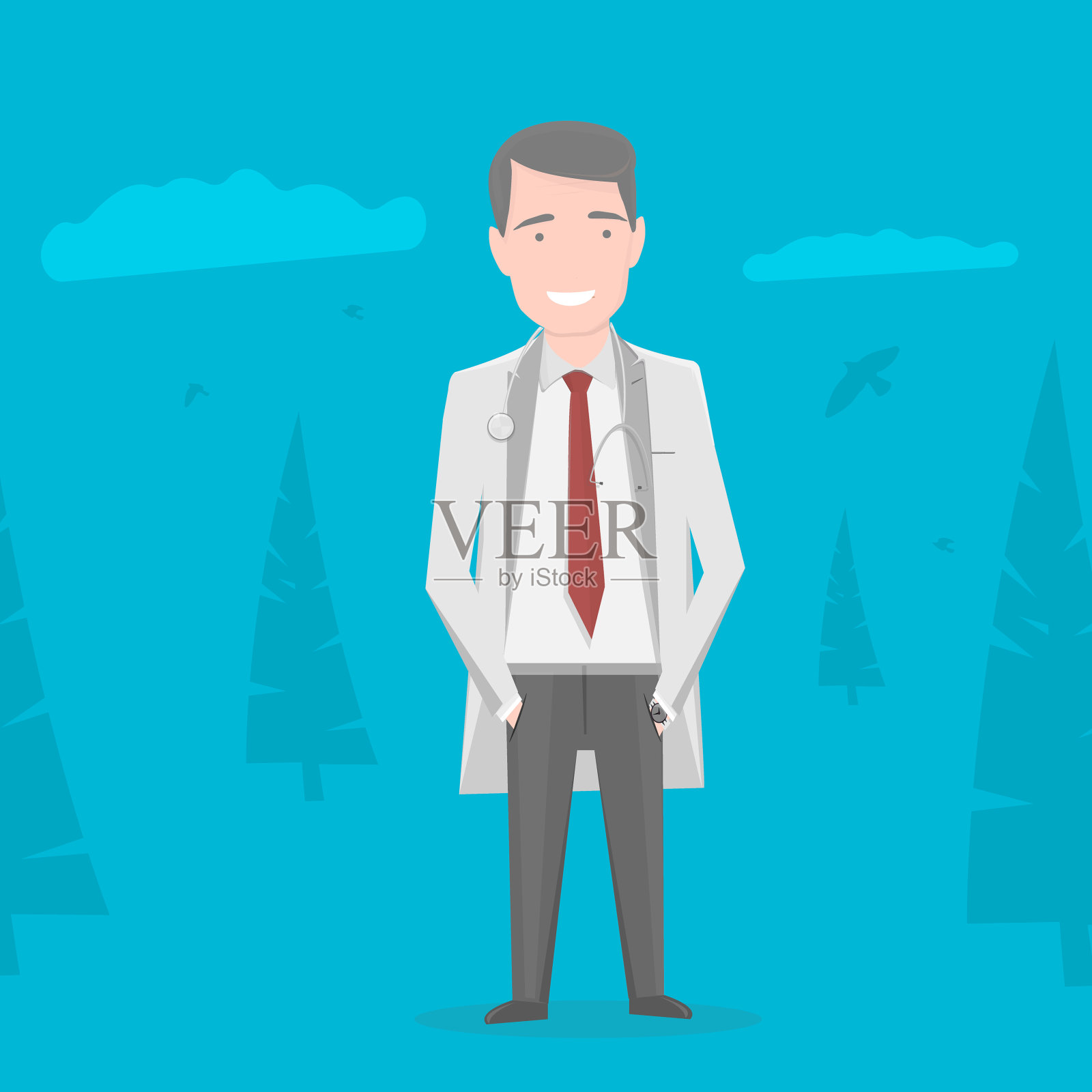 蓝底白大褂的医生插画图片素材