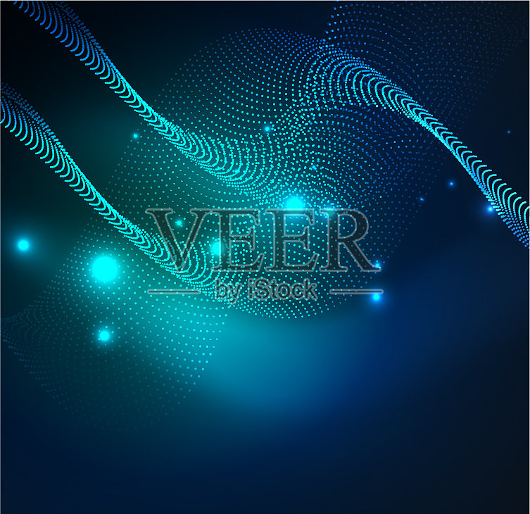 三维发光粒子的照明波插画图片素材