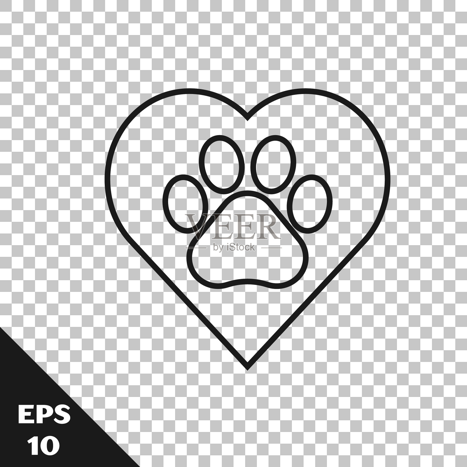 黑线心与动物足迹图标插画图片素材