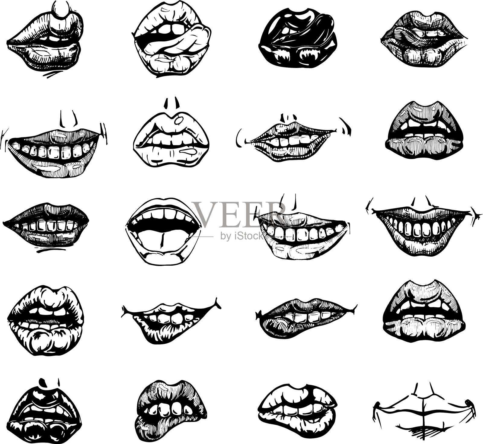 一套性感女人的嘴唇插画图片素材