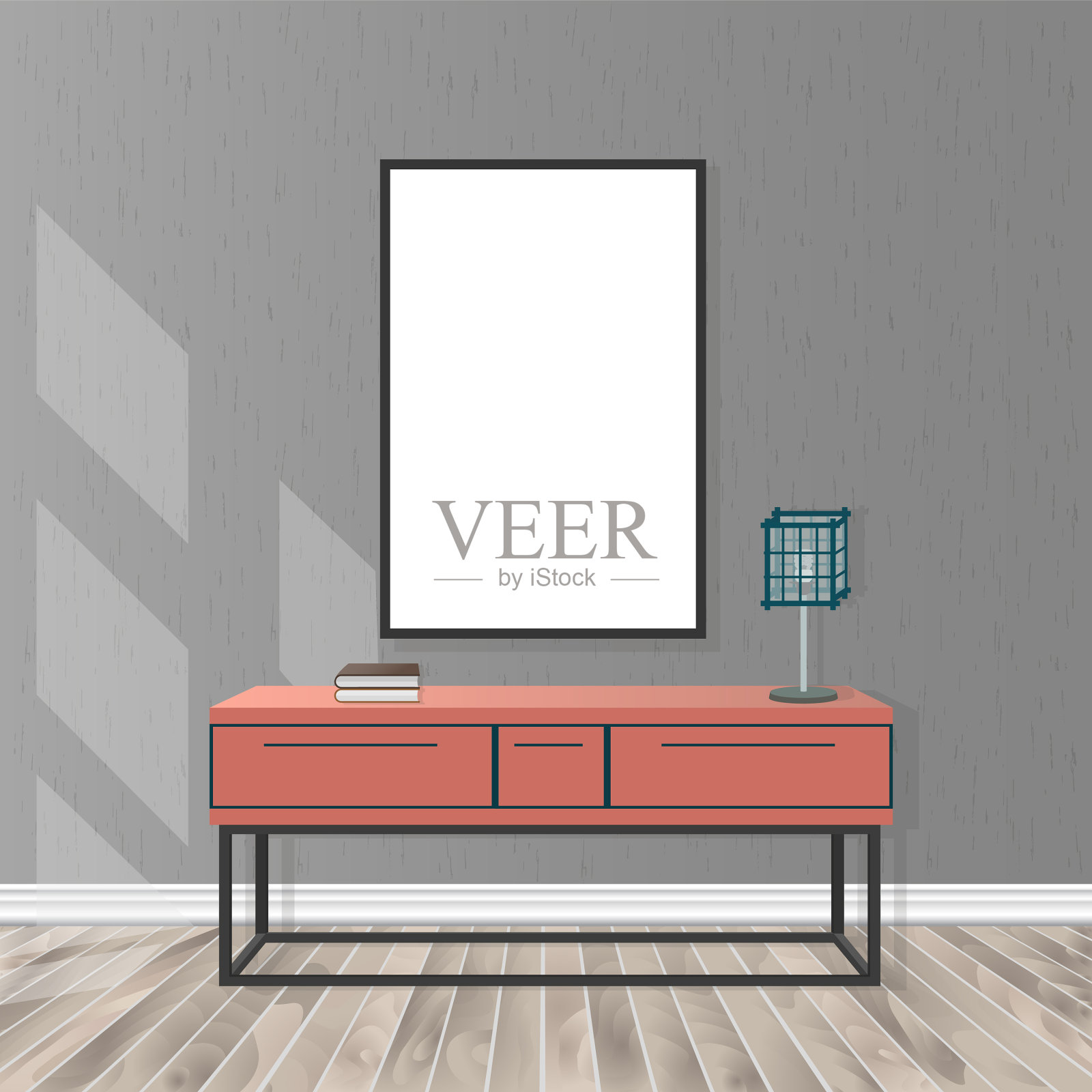 模型客厅内部与空框架插画图片素材