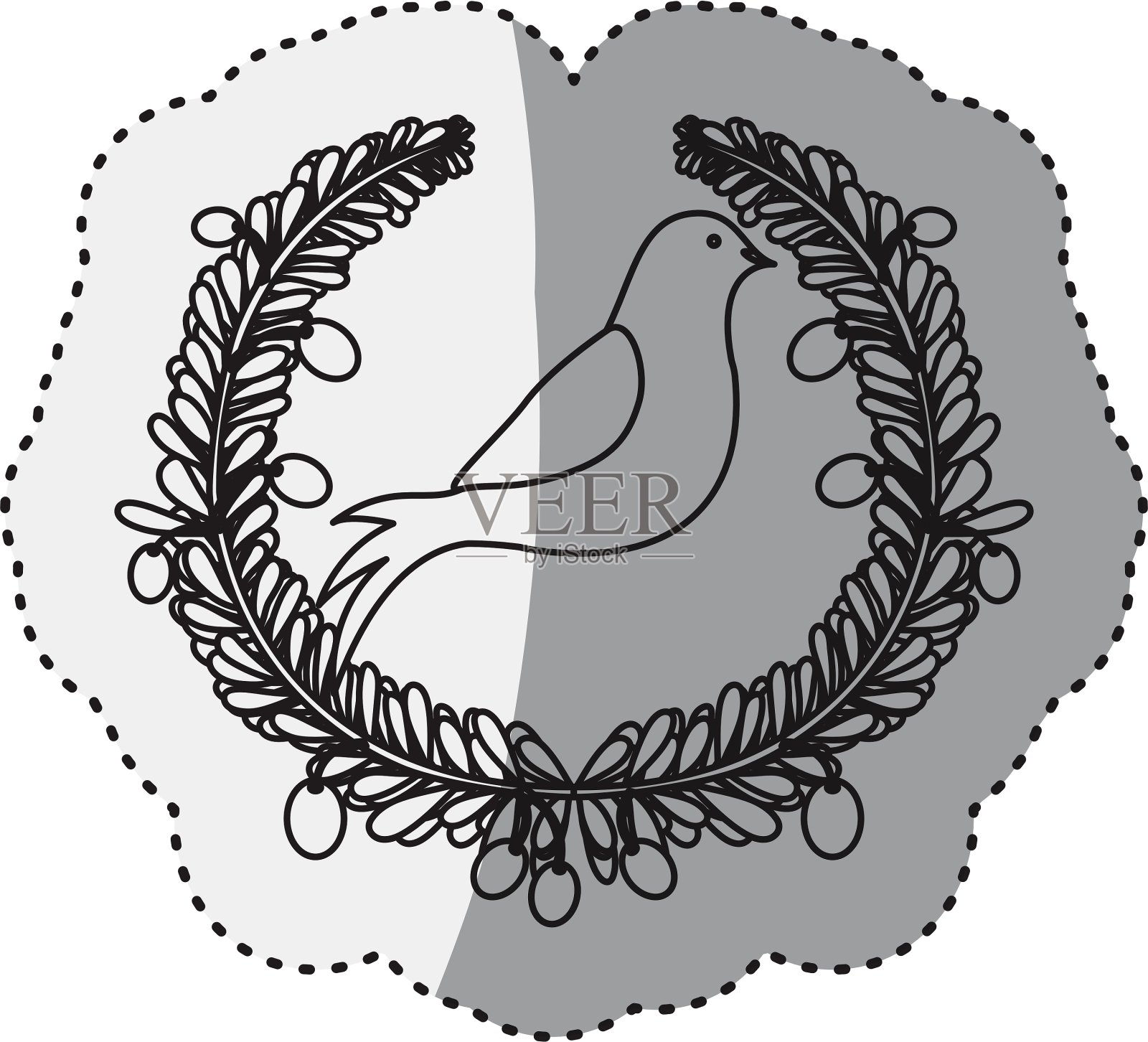 贴纸上印有鸽子轮廓的圆形图案插画图片素材