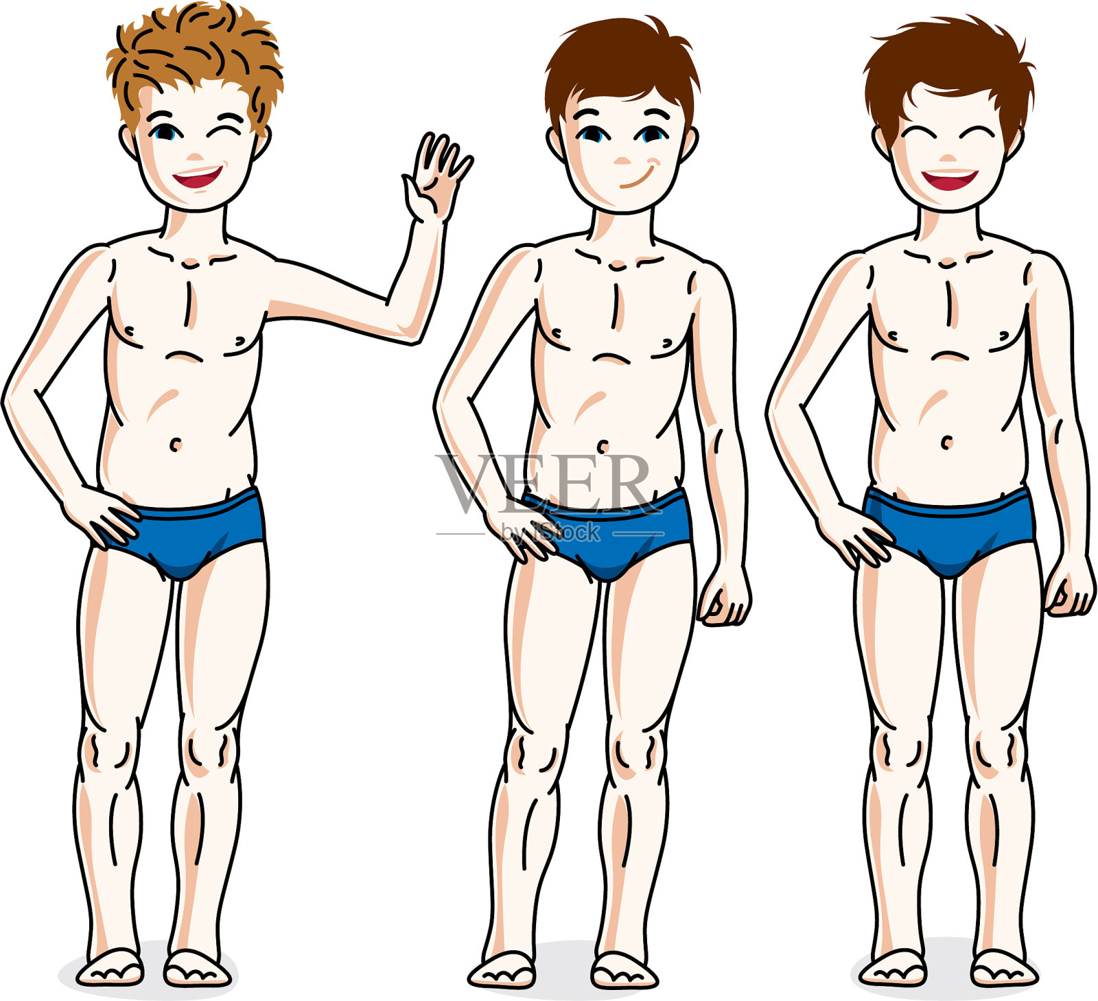 孩子年轻的男孩群站在蓝色插画图片素材