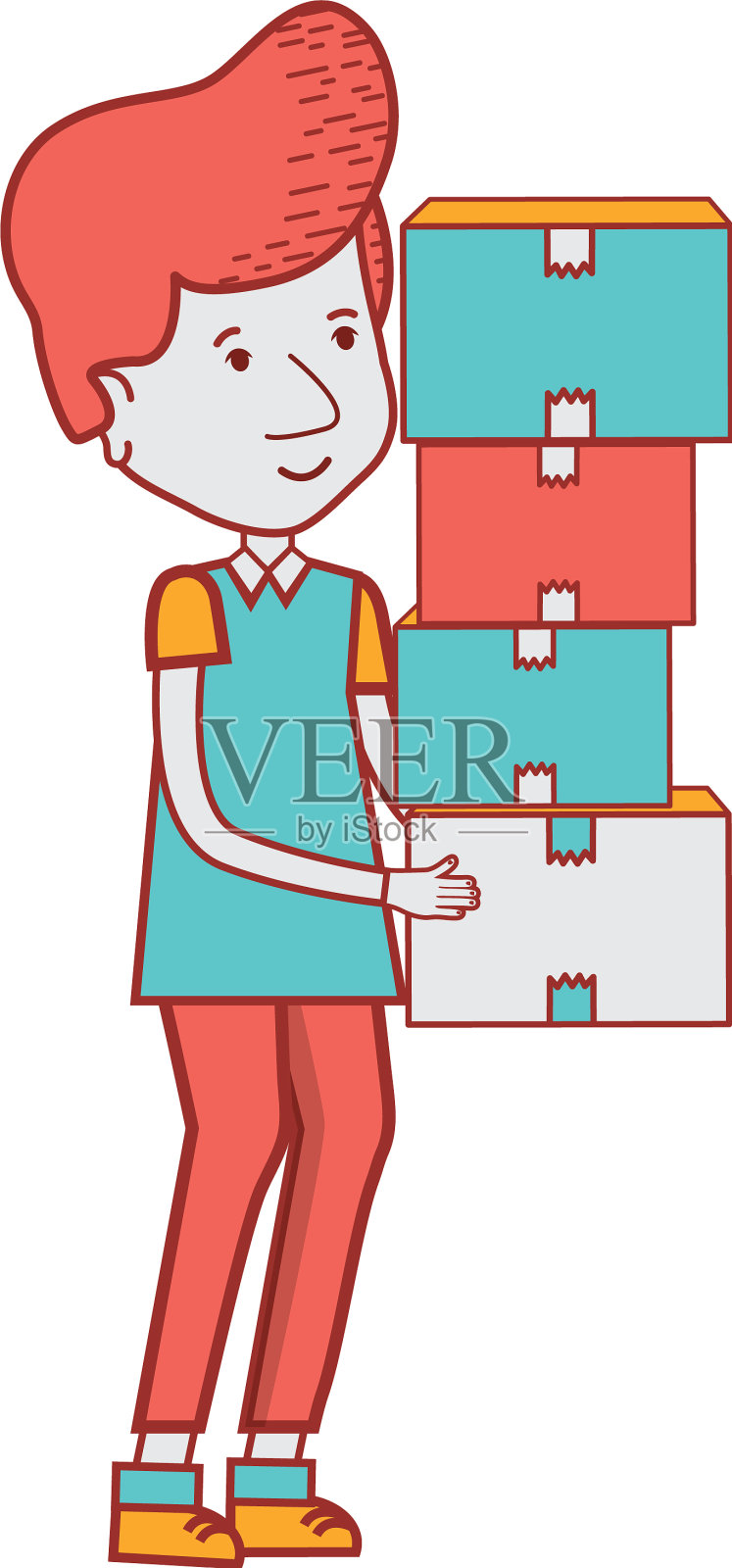 快递员与包裹盒分配设计元素图片