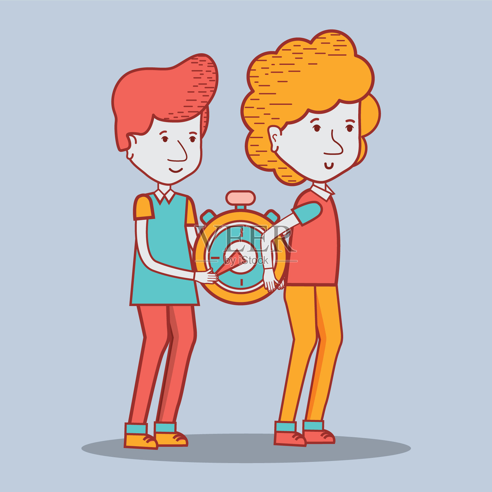 快递员手里拿着一个小时钟插画图片素材