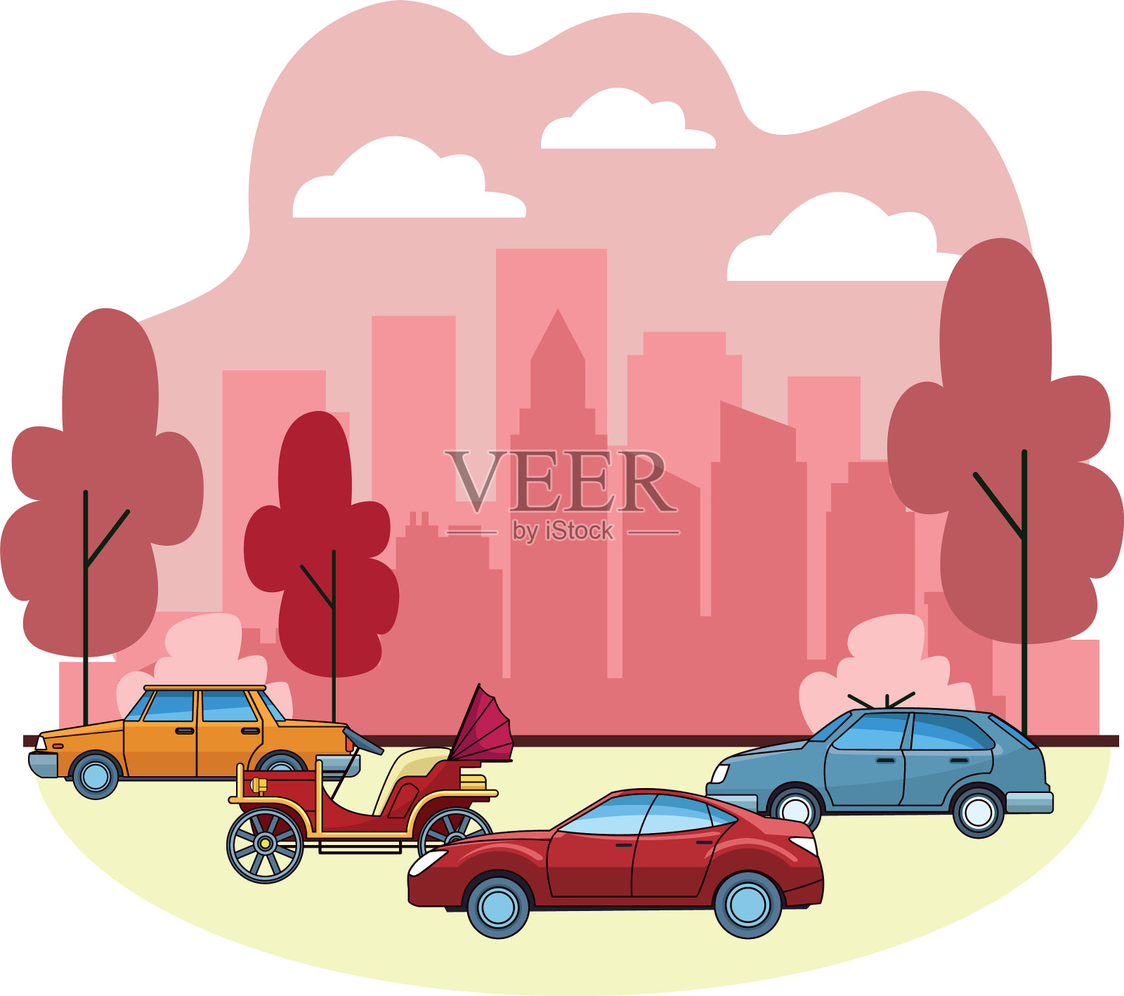 复古和经典的现代汽车插画图片素材