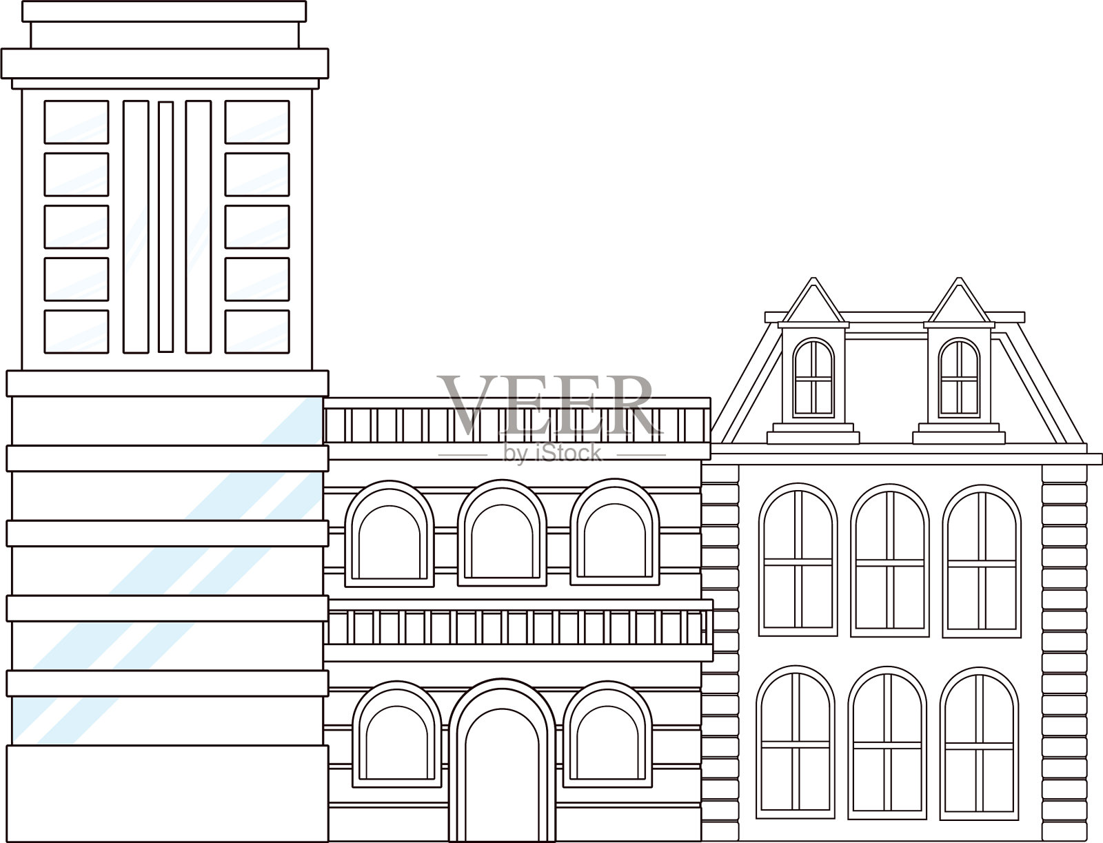 城市建筑和城市建筑的黑色和插画图片素材