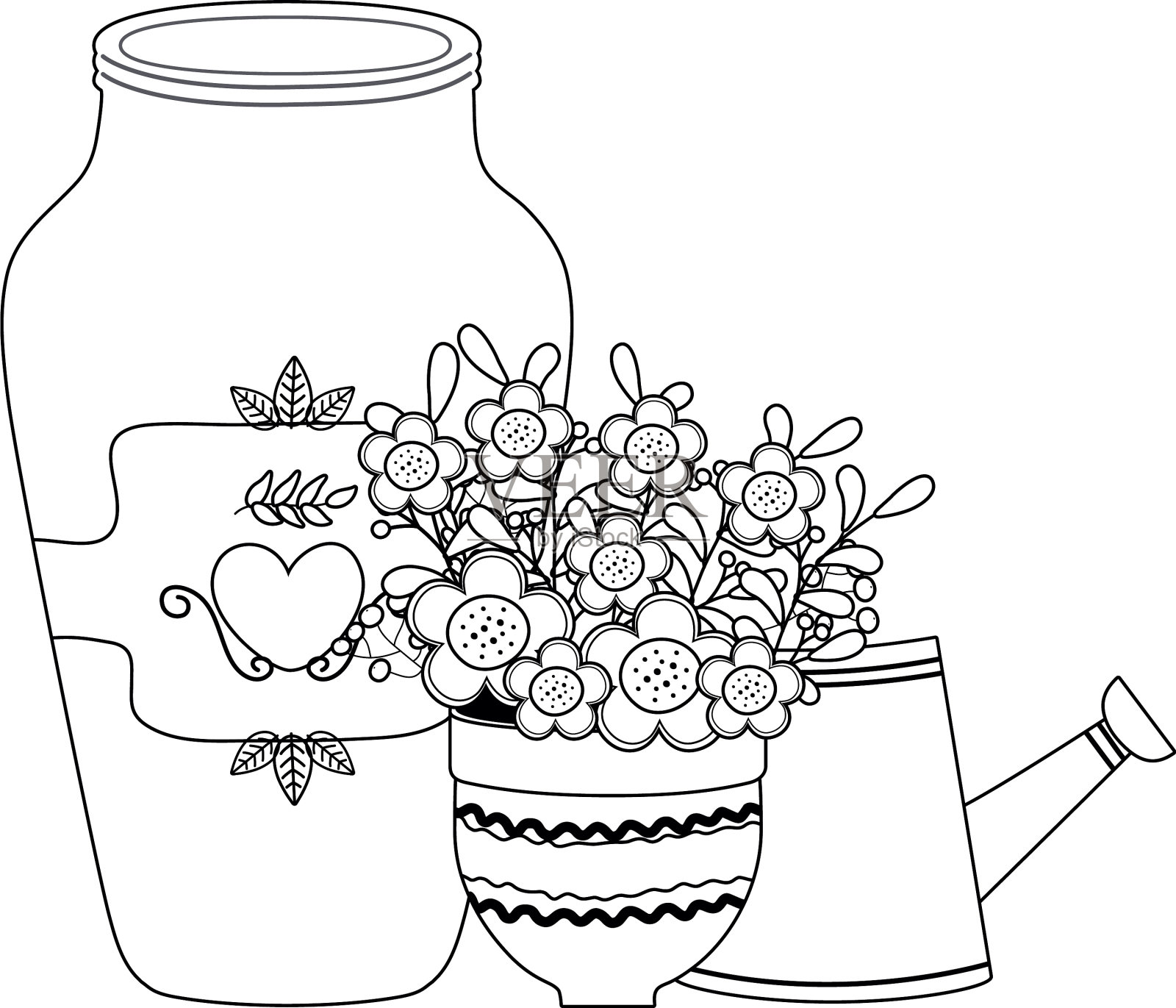 花盆内的花朵和叶子设计设计元素图片