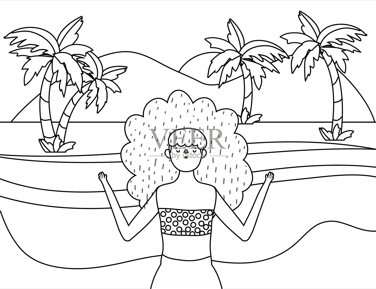 女孩与夏季泳衣设计插画图片素材