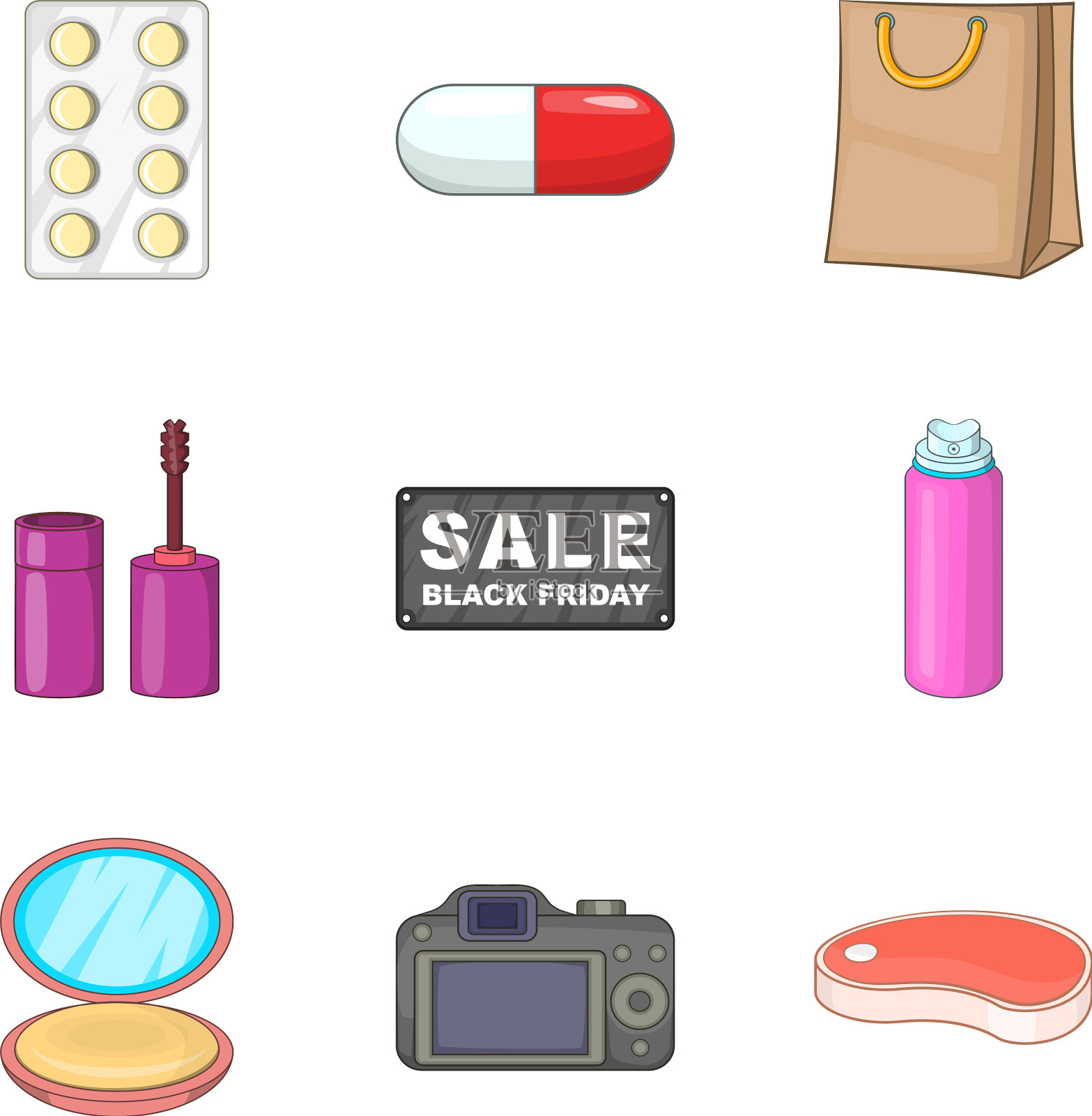 购物产品图标设置卡通风格图标素材