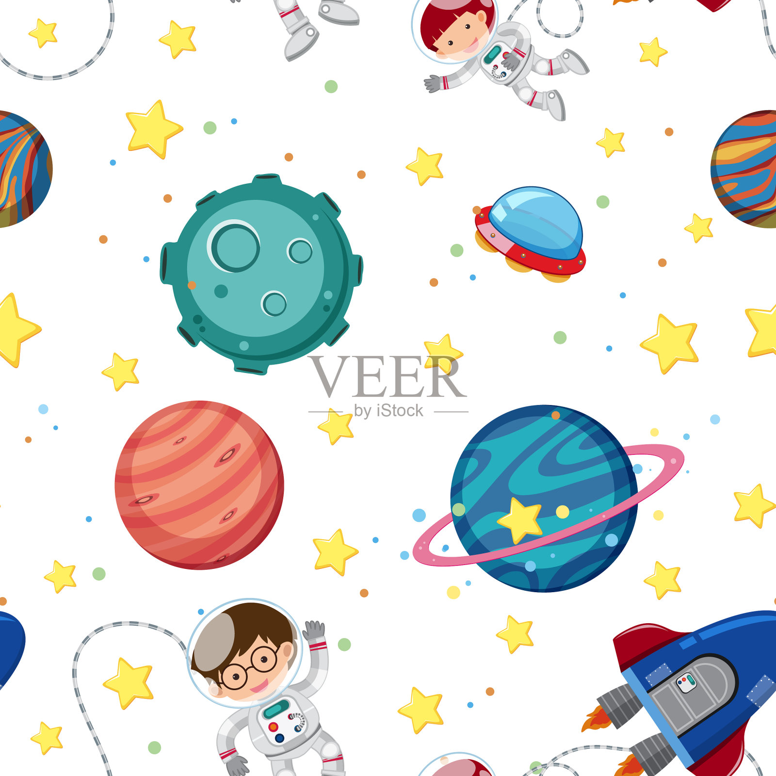 无缝背景模板与宇航员和插画图片素材