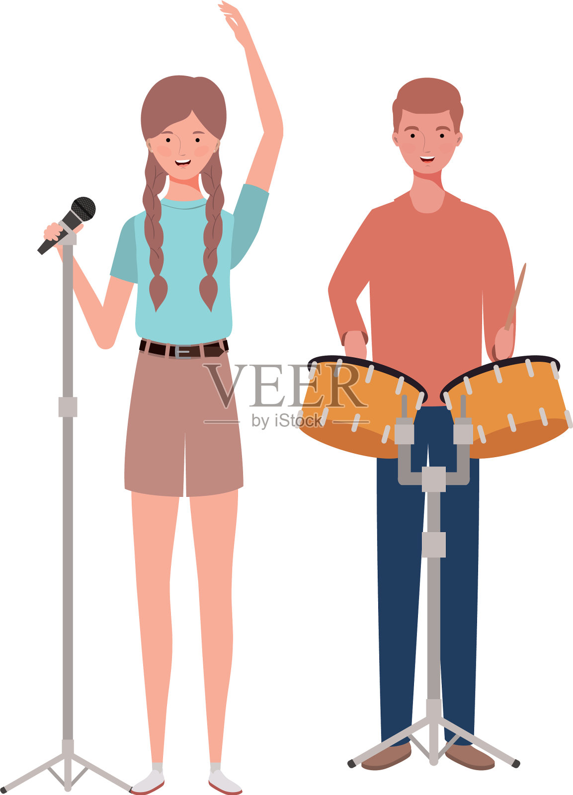 两个人带着乐器插画图片素材