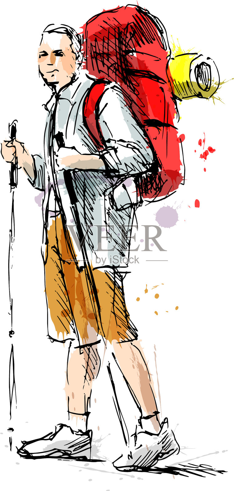 一山地游客的彩色手绘图设计元素图片