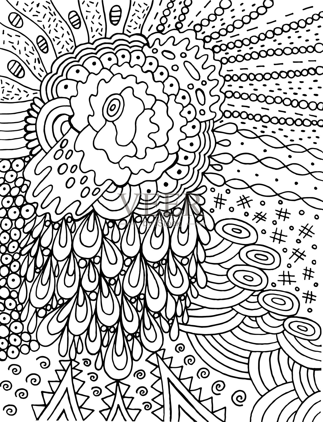 奇异的卡通抽象涂鸦与花和插画图片素材