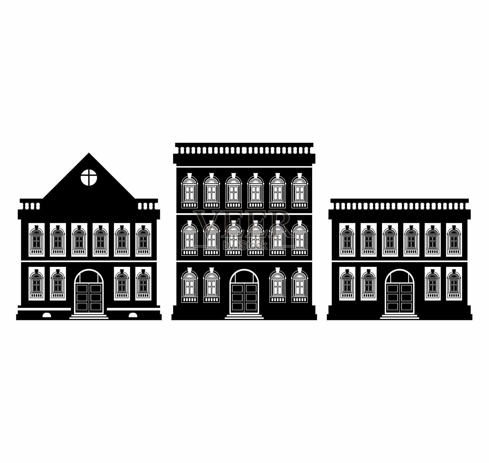 旧的联排别墅轮廓插画图片素材