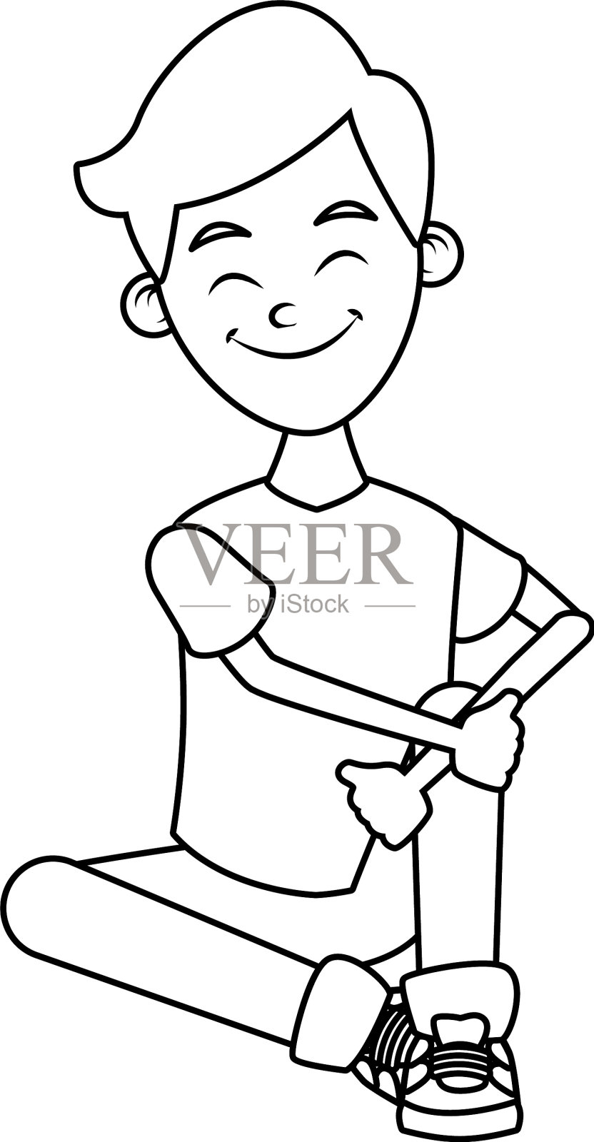 男孩坐在卡通插画图片素材