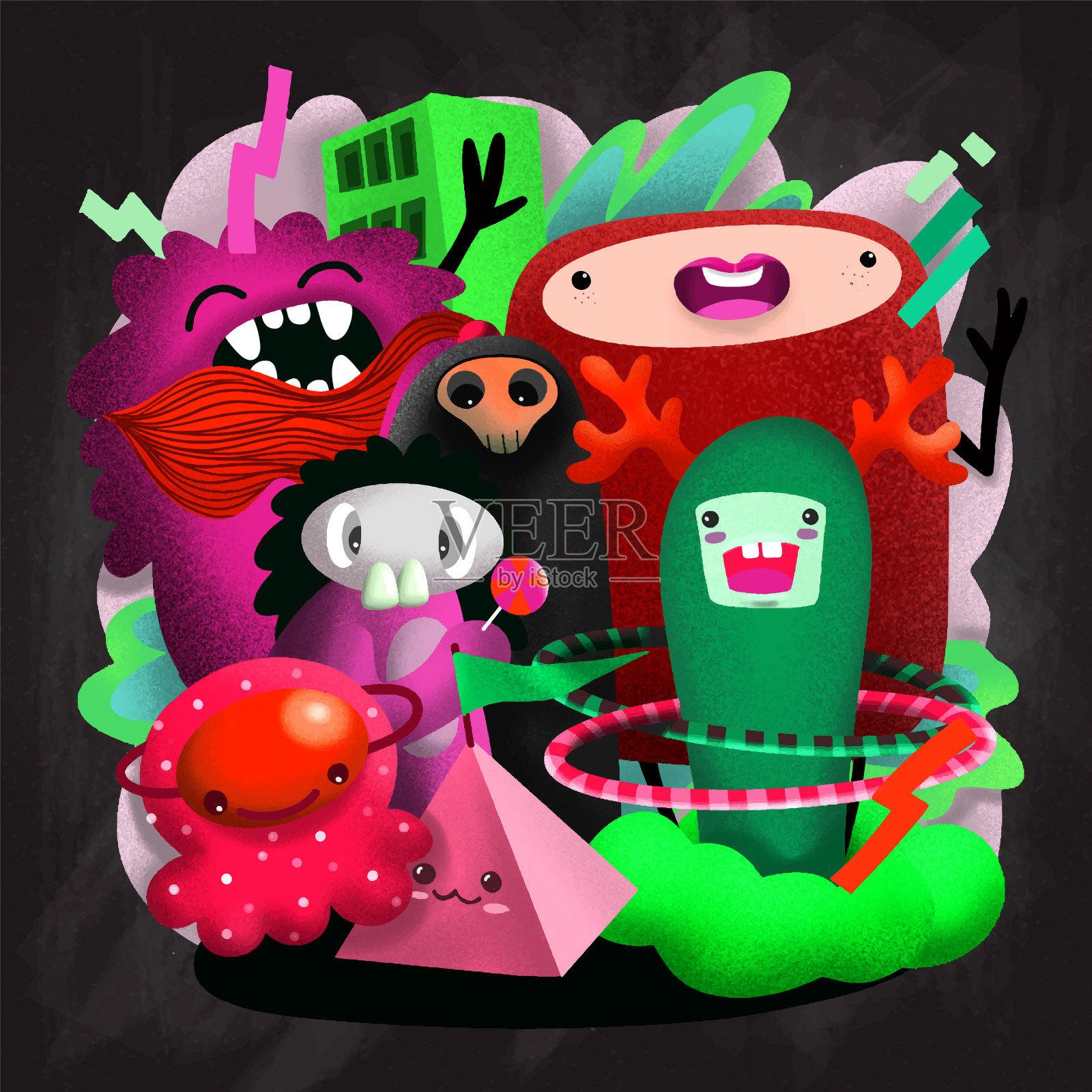 可爱的怪物群设置滑稽可爱的怪物插画图片素材