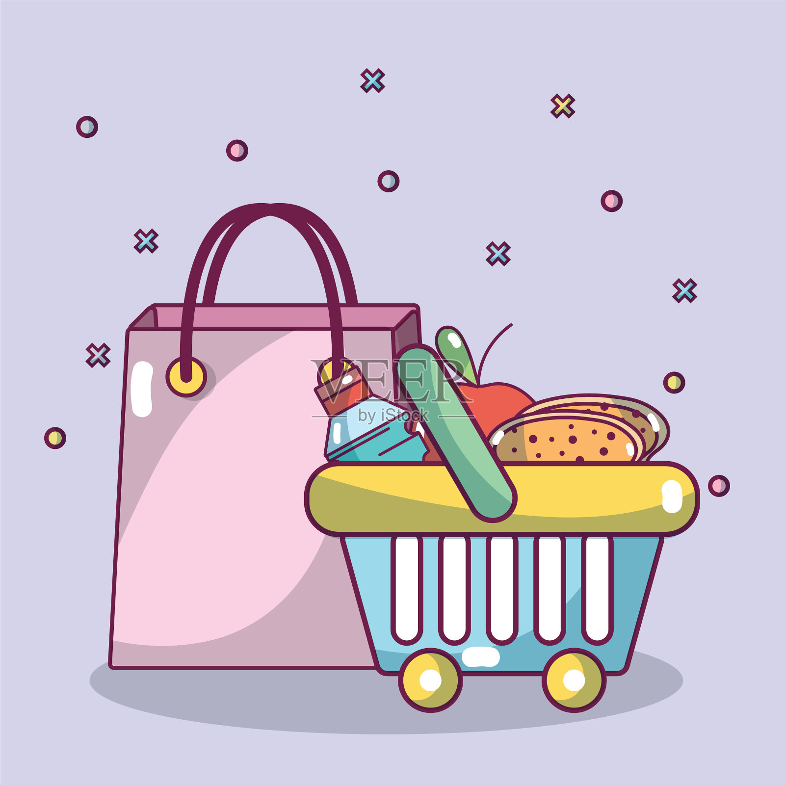 购物的早餐食品插画图片素材