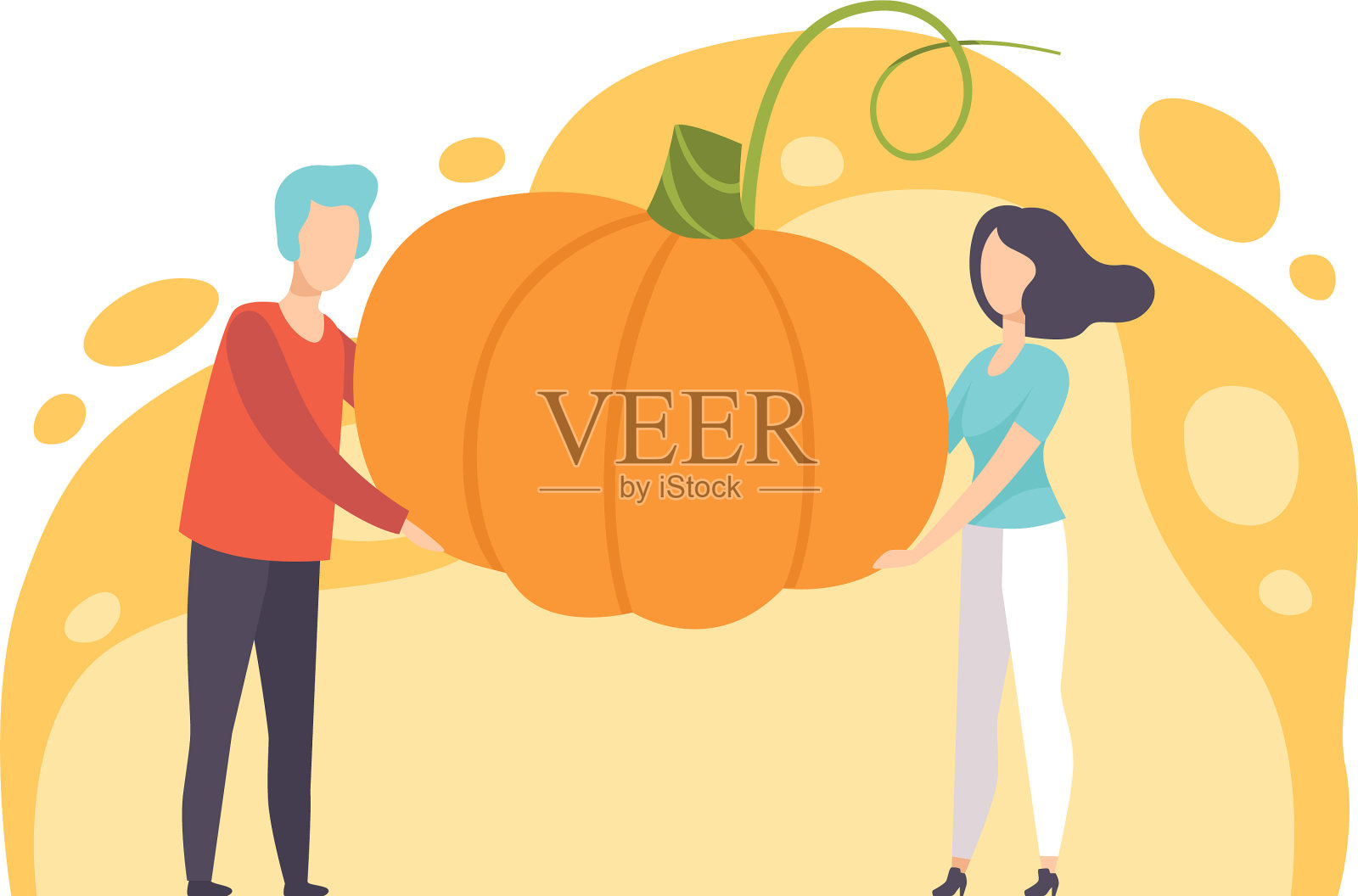 男人和女人拿着一个成熟的大南瓜设计元素图片