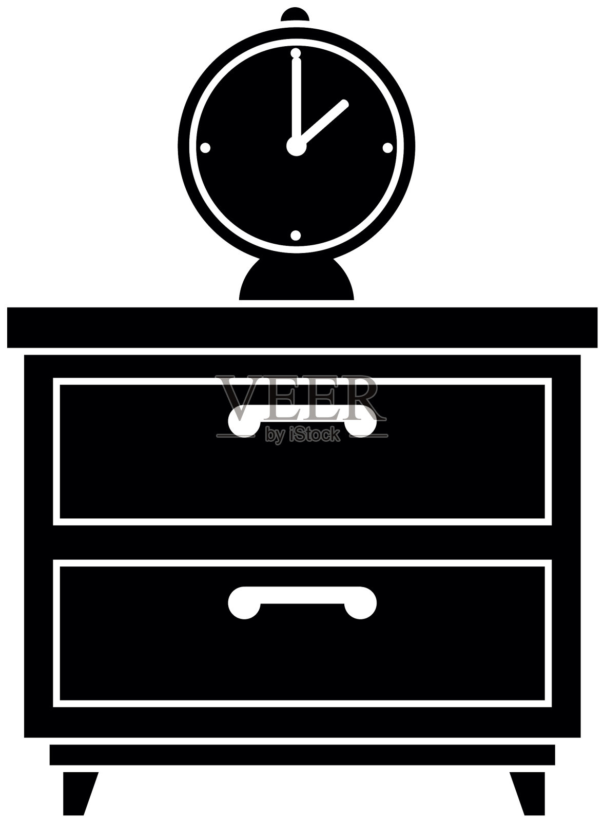 床头柜卧室配有闹钟插画图片素材