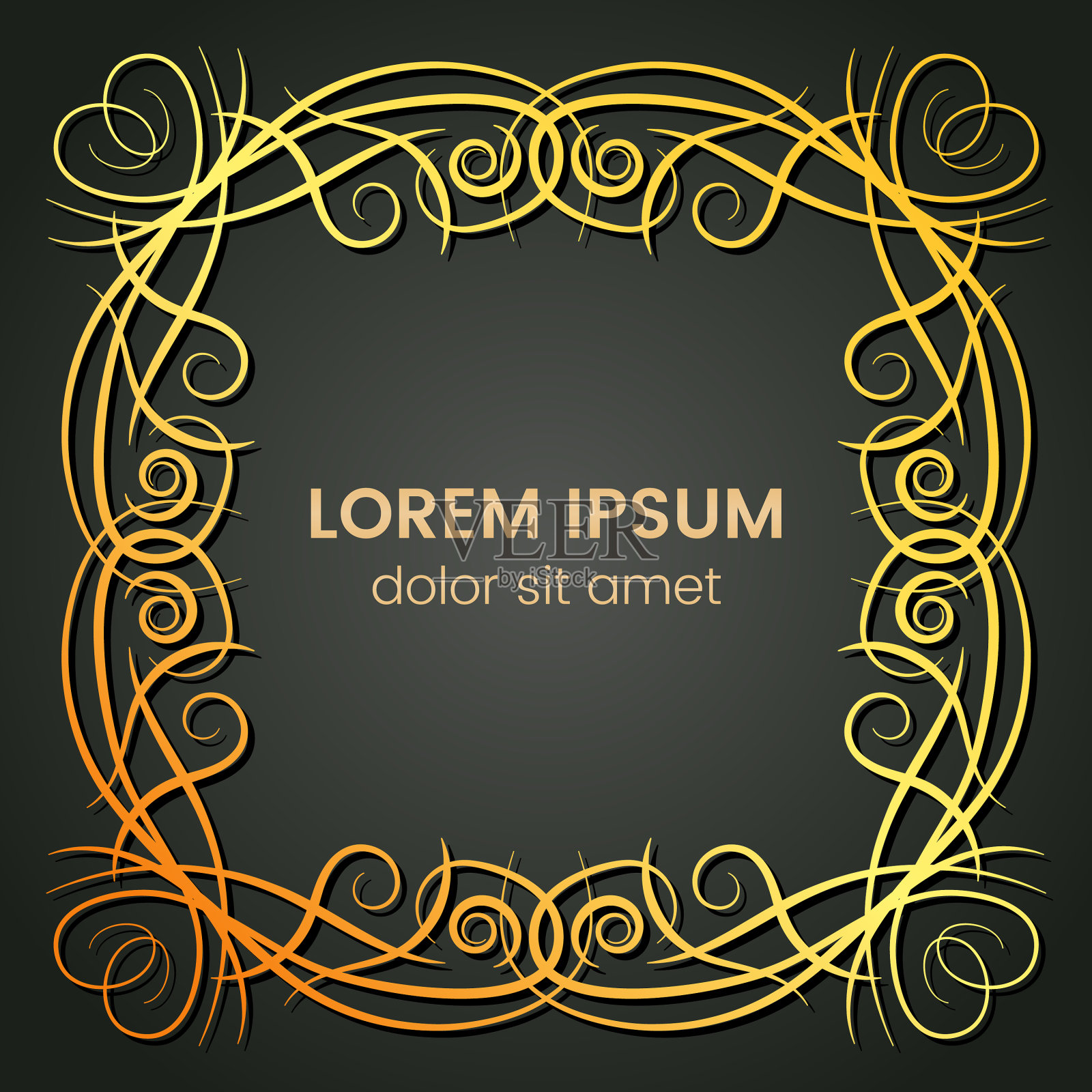 一个正方形的金色字母元素插画图片素材