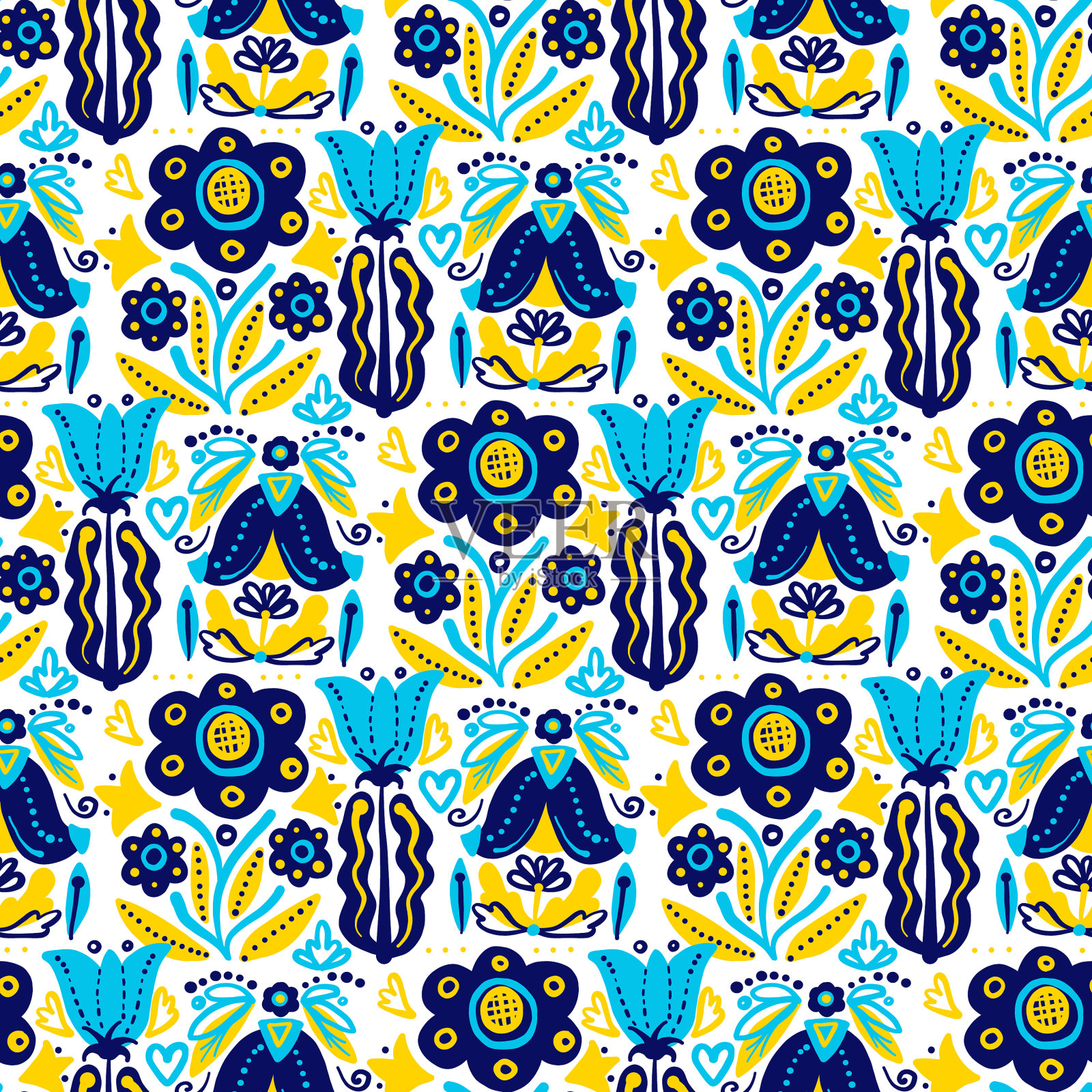 手绘图案与夏季花和香草插画图片素材