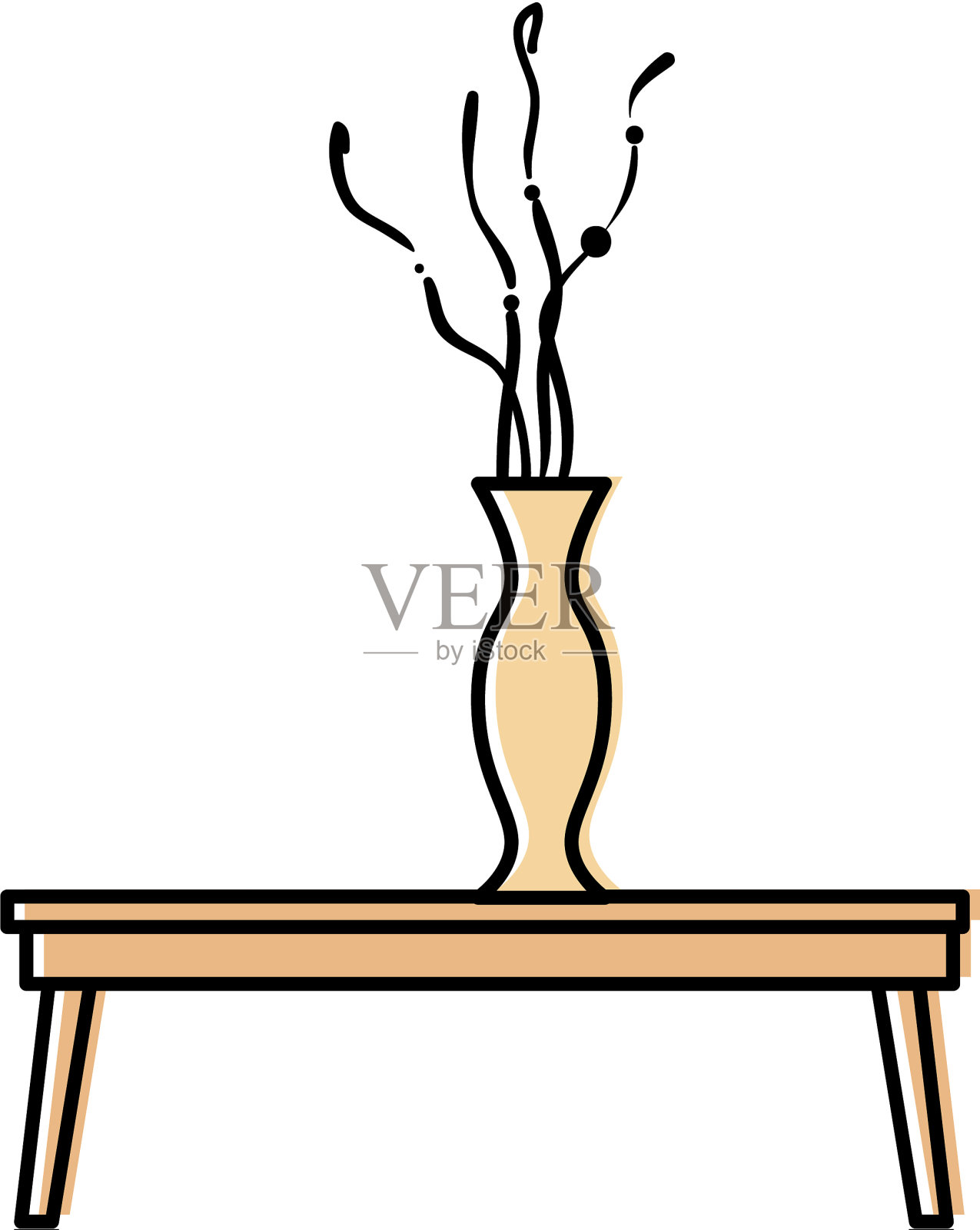 桌子与装饰花瓶孤立的图标设计元素图片