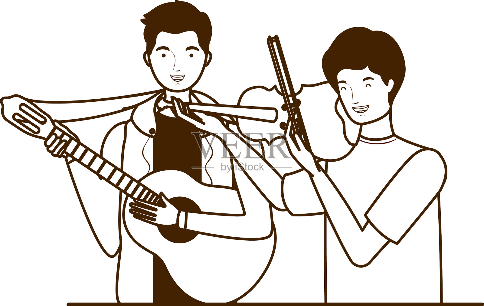 穿着乐器的男人剪影插画图片素材