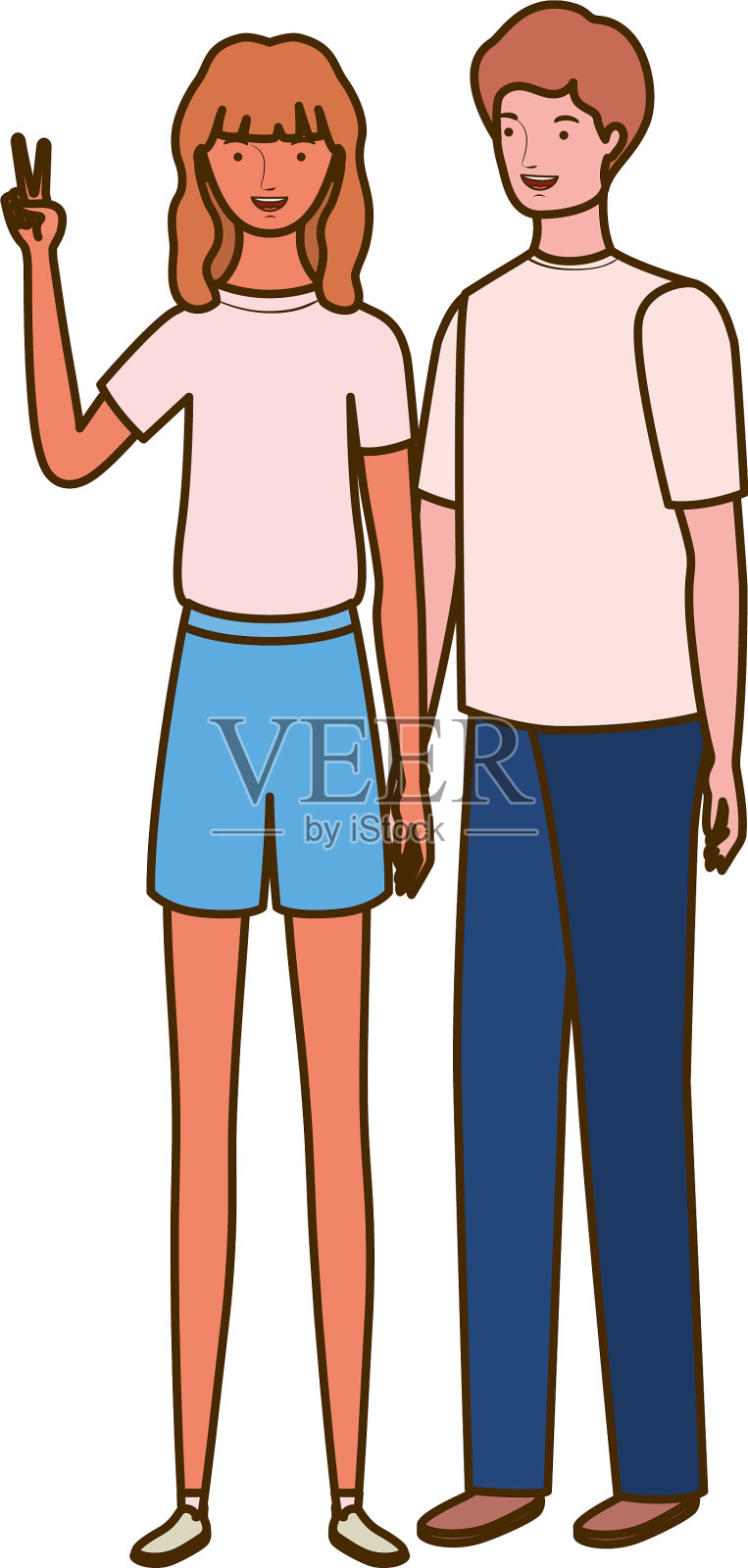 一对情侣站在白色的背景上插画图片素材