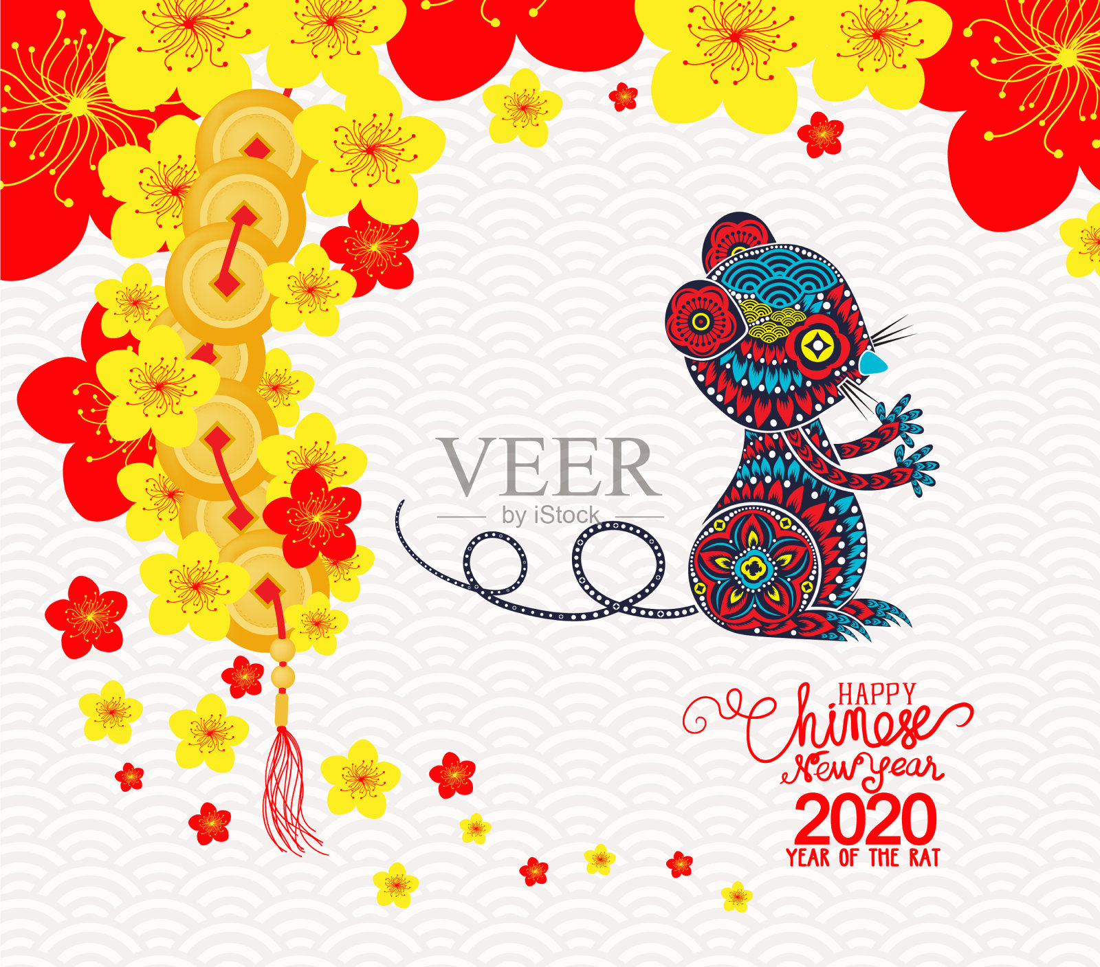 东方中国新年背景下绽放插画图片素材