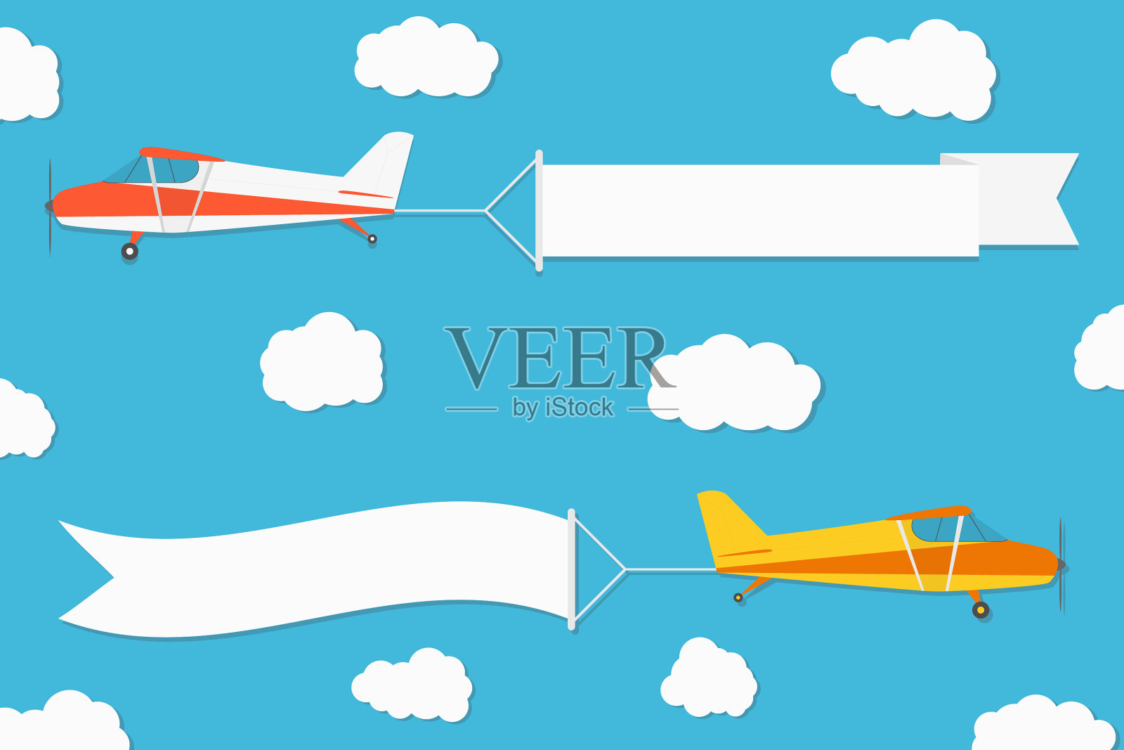 水平飞行的广告横幅飞机插画图片素材