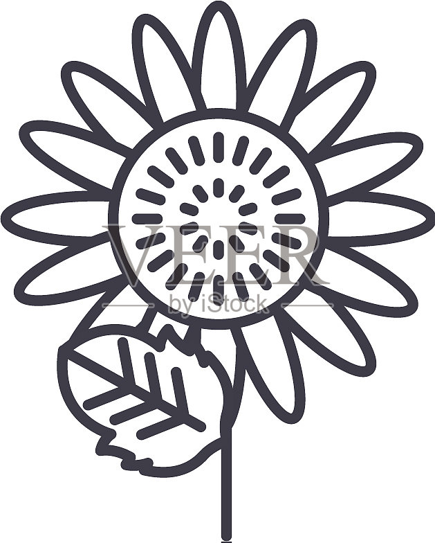 向日葵线图标概念向日葵平设计元素图片