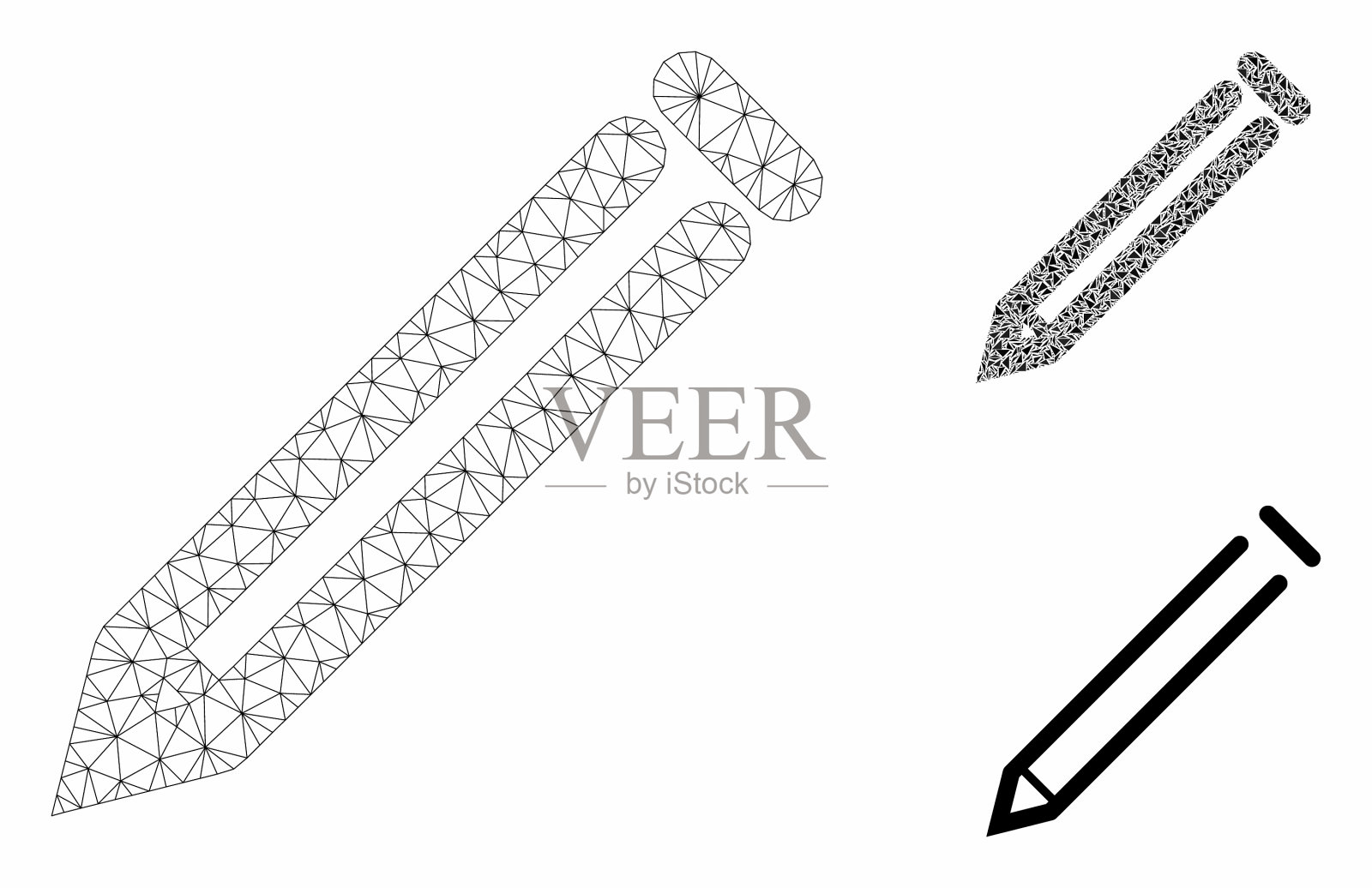 铅笔网线框模型和三角形插画图片素材