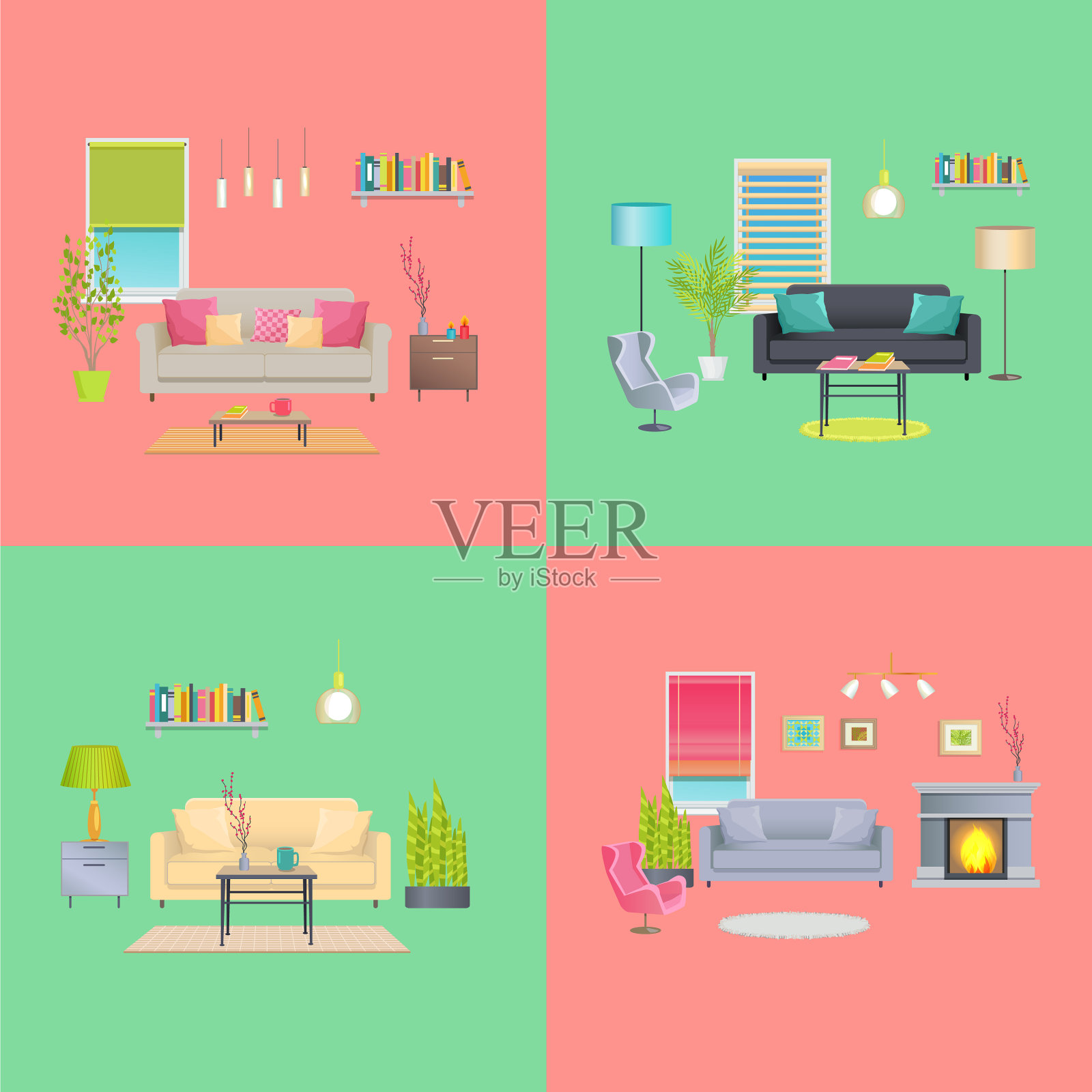 各种室内条幅平面设计插画图片素材