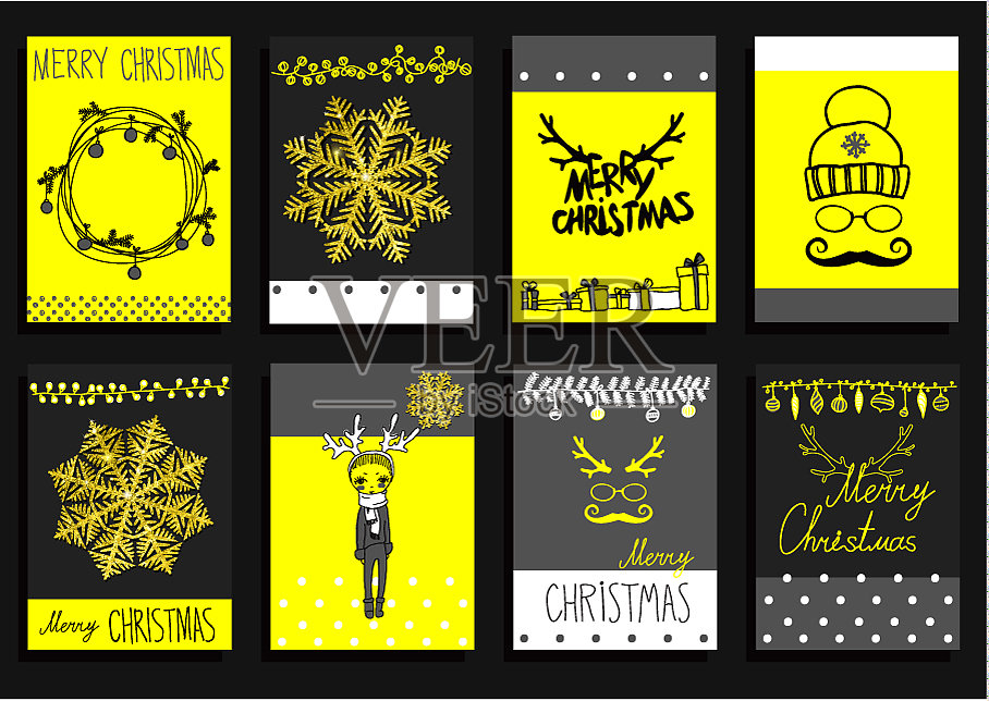 设置圣诞书法设计元素图标素材