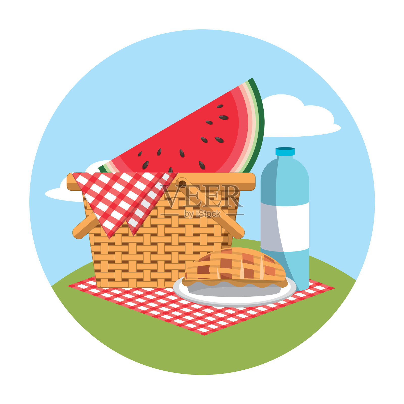 篮子里装着西瓜和水瓶设计元素图片