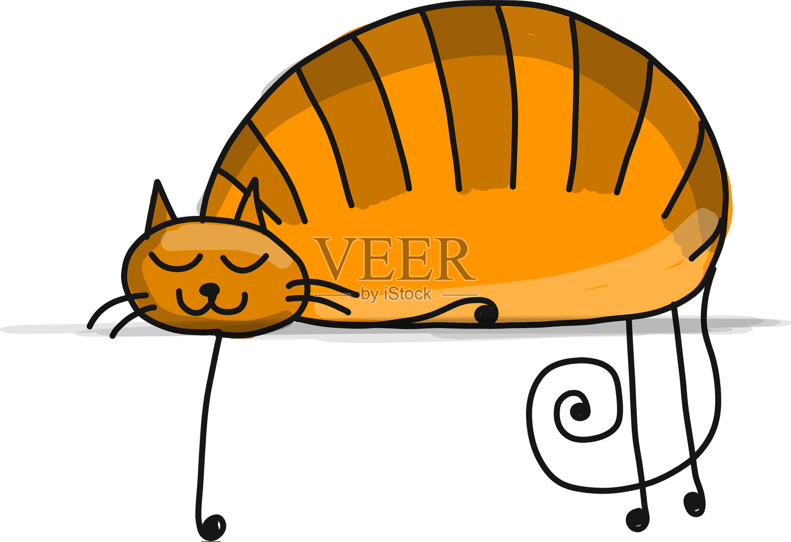 可爱的睡猫素描为您的设计设计元素图片