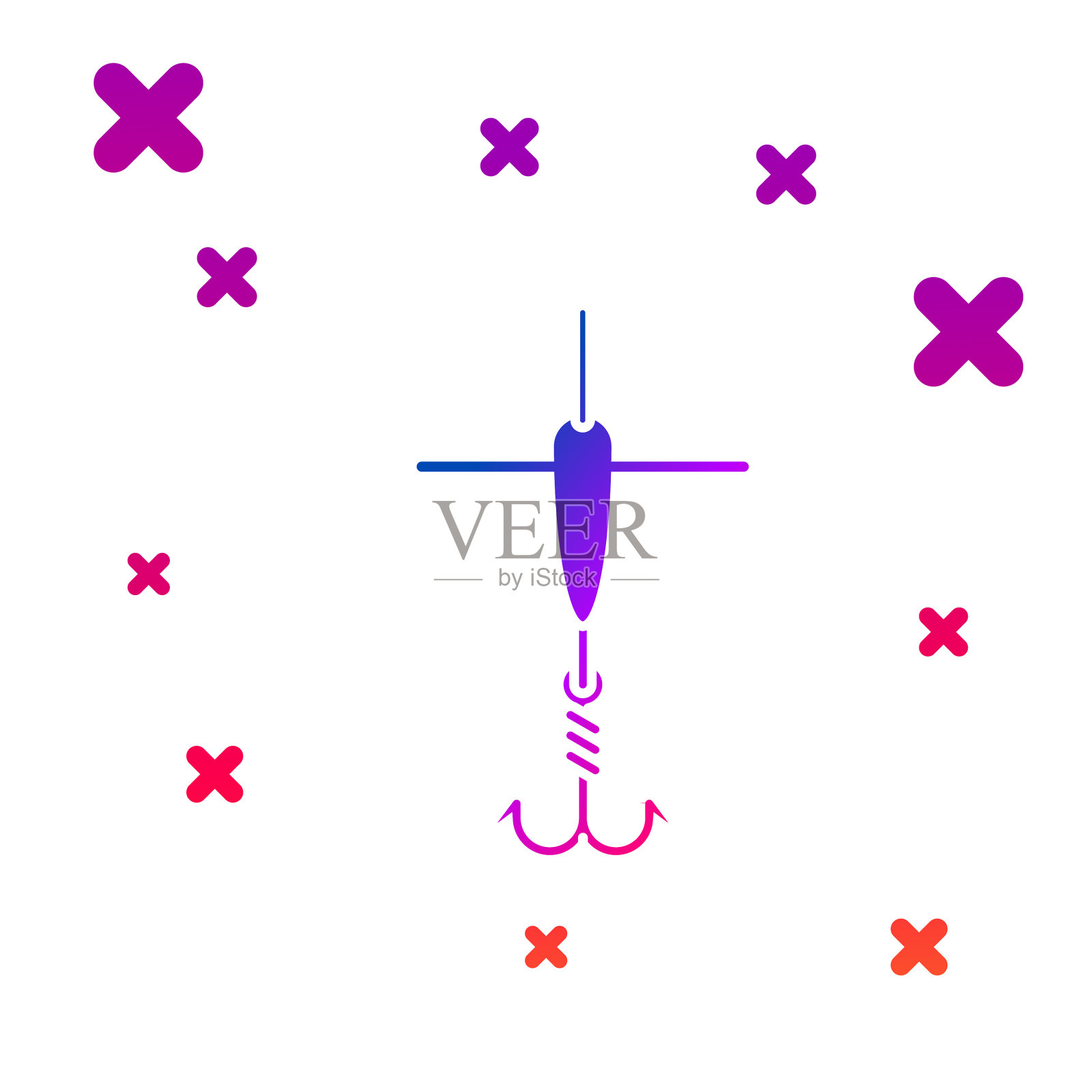 颜色钓鱼钩和浮动图标隔离插画图片素材