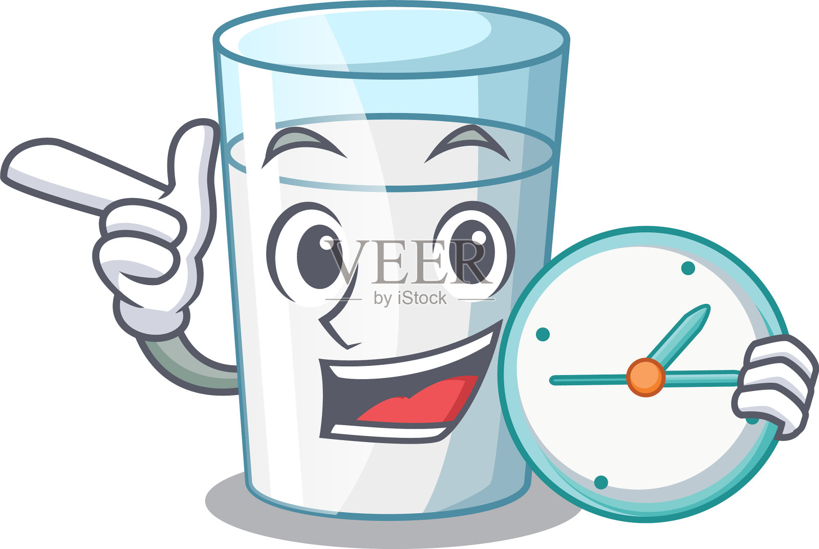 含时钟蛋白丰富的牛奶在卡通玻璃设计元素图片