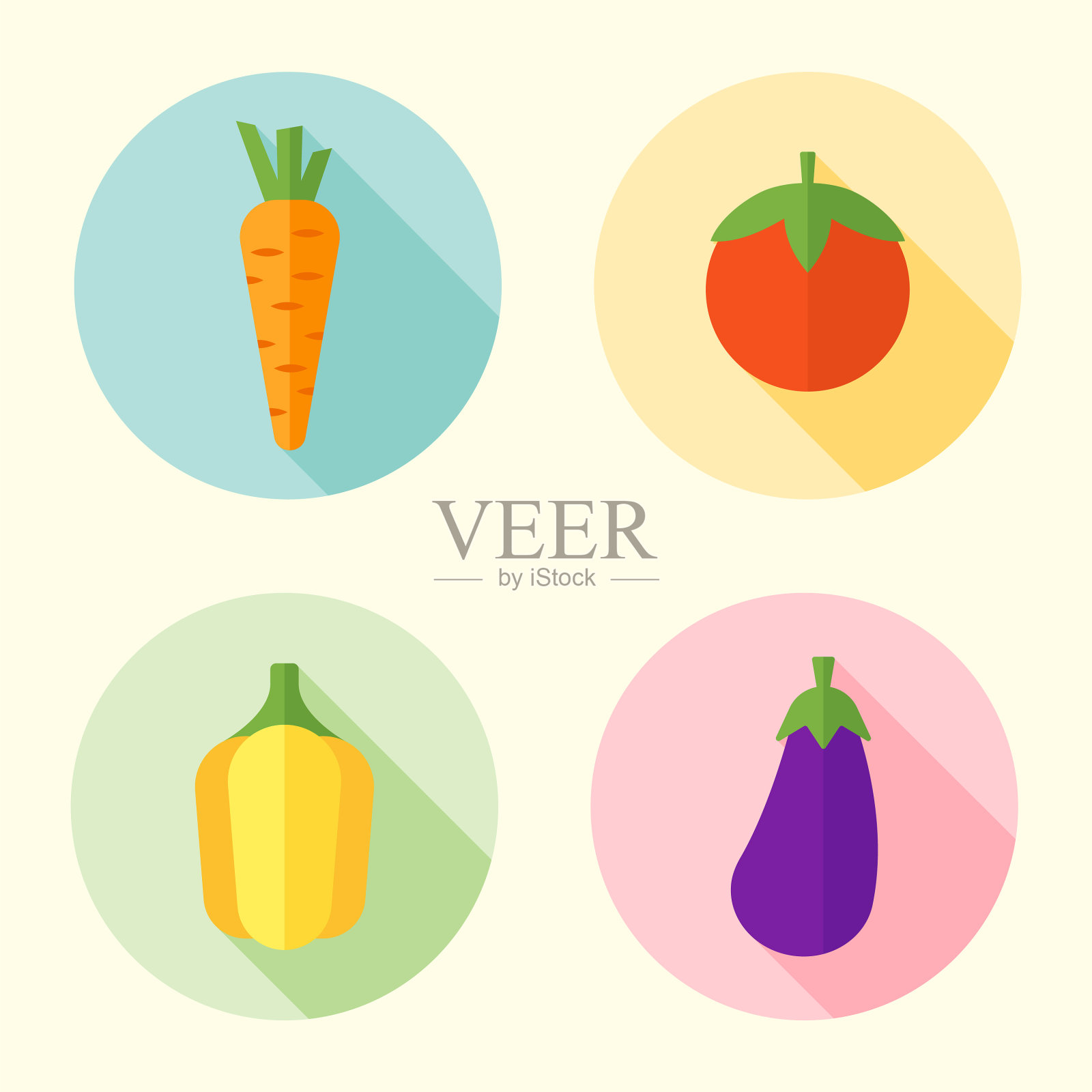 蔬菜平型圆形图标带有长阴影插画图片素材