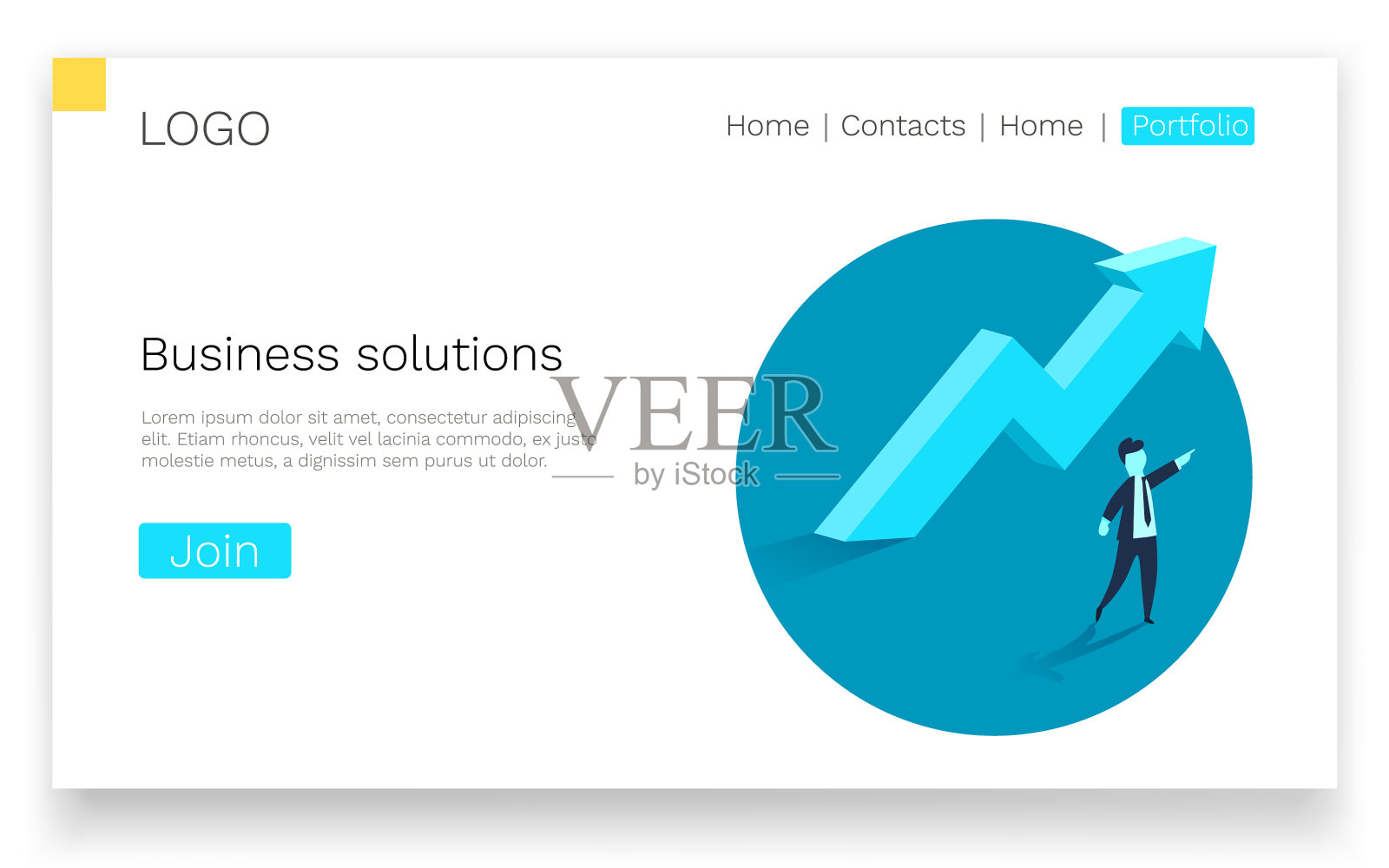 业务解决方案向上箭头和商人插画图片素材