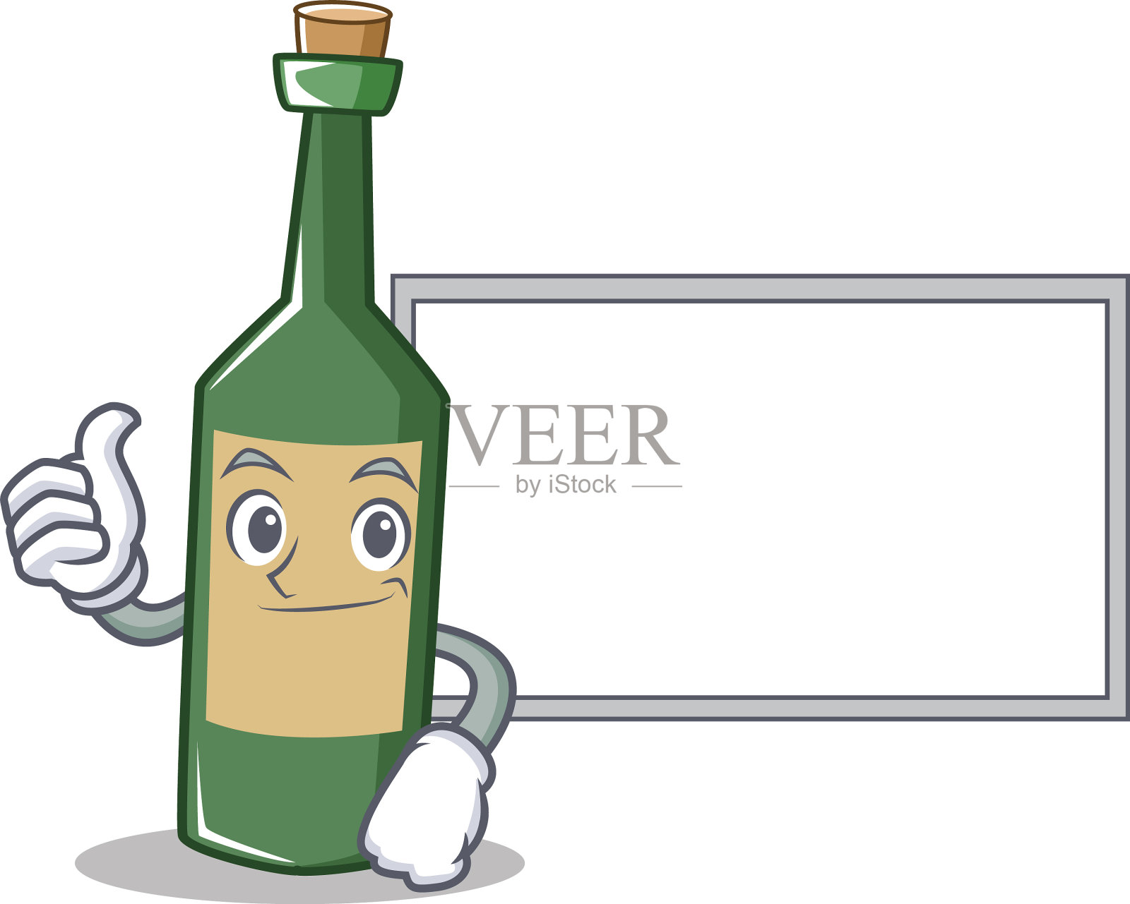 竖大拇指与纸板酒瓶人物卡通插画图片素材