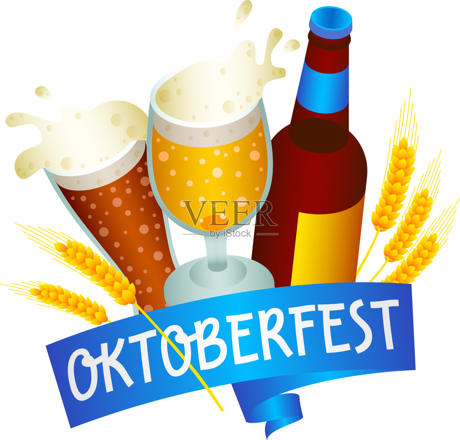 德国慕尼黑啤酒节标志等距风格设计元素图片