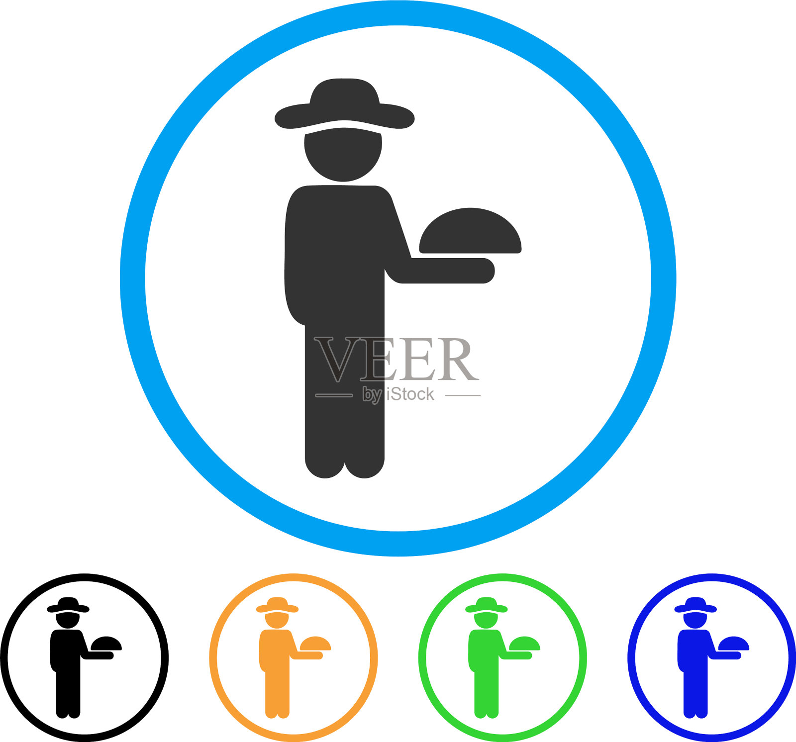 绅士服务员圆形图标插画图片素材