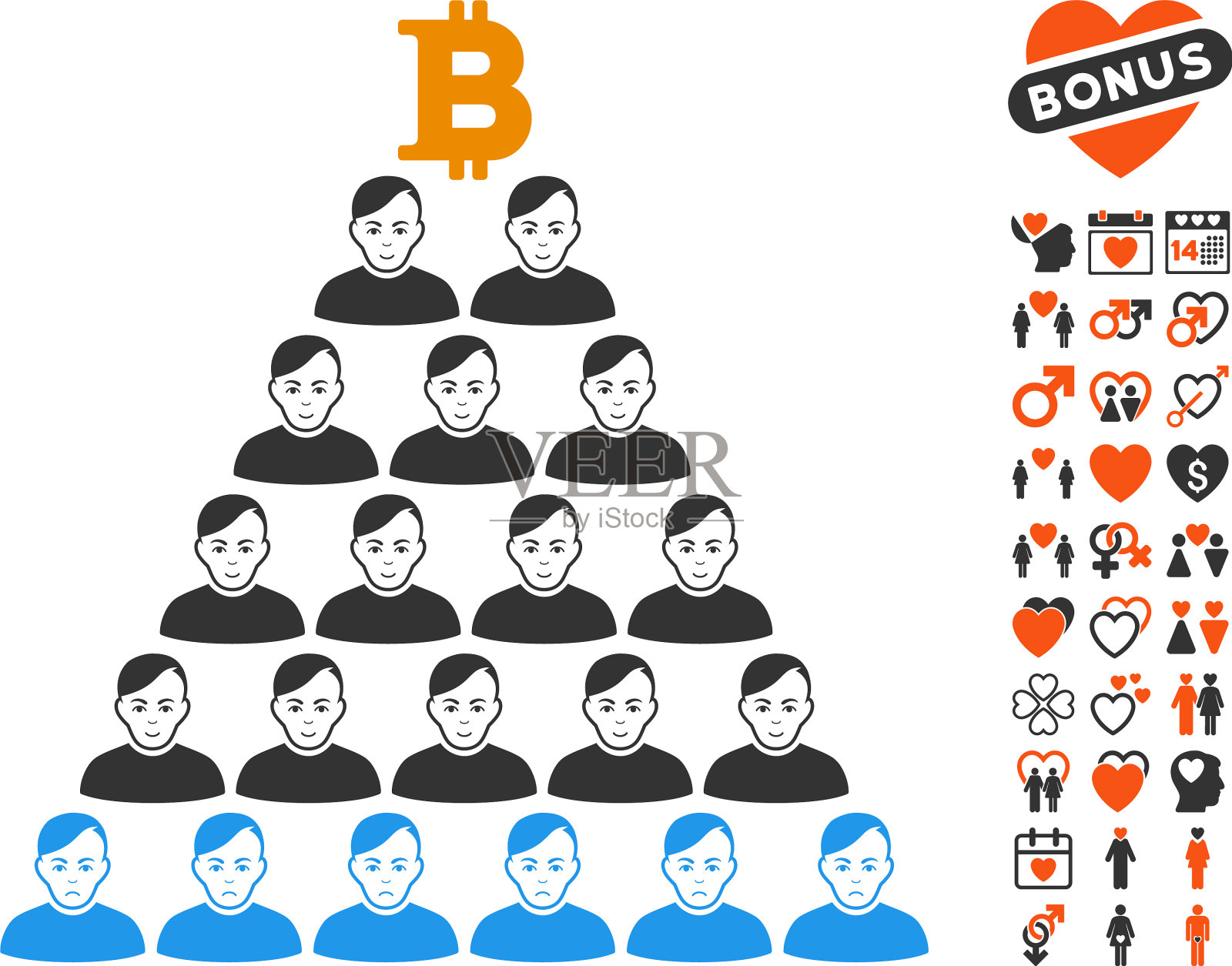 比特币庞氏金字塔图标与爱情奖金插画图片素材