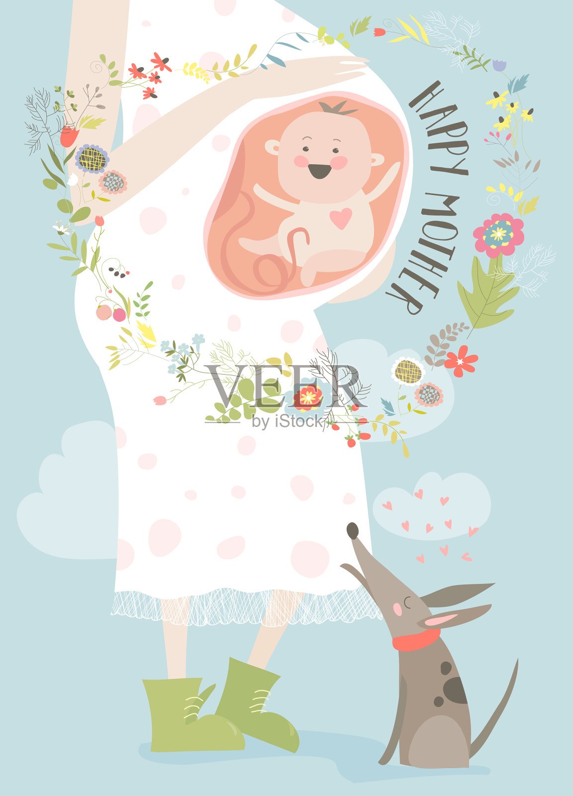 卡通风格的怀孕概念卡插画图片素材