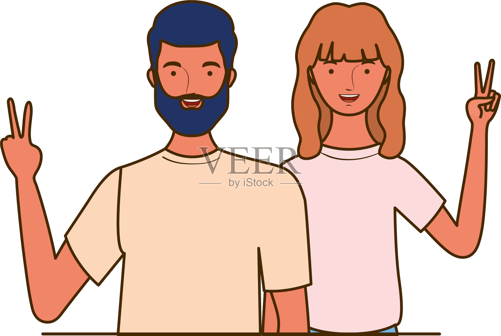 一对情侣在白色背景下微笑插画图片素材