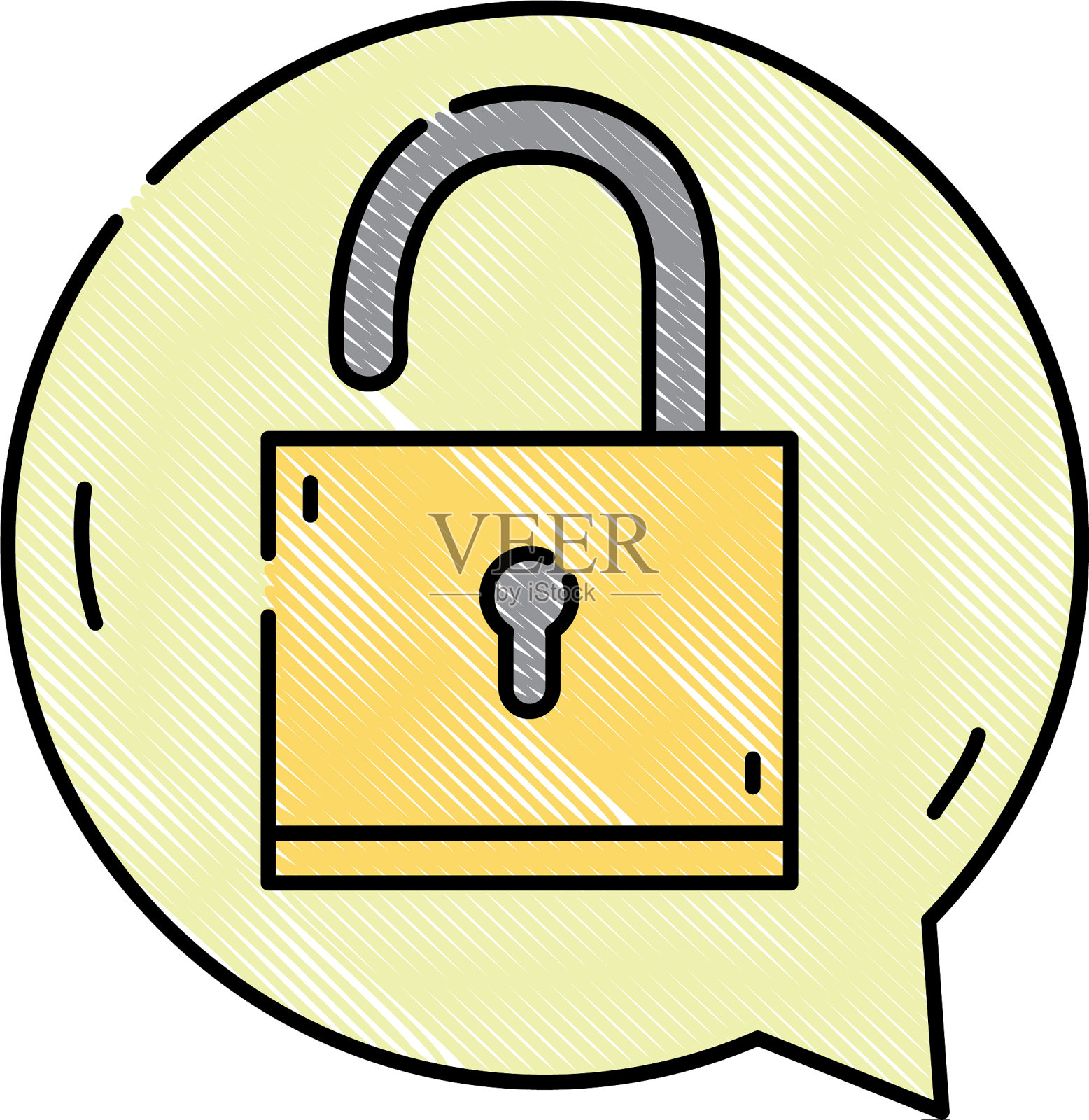 在聊天泡泡里有防盗的铁锁标志插画图片素材